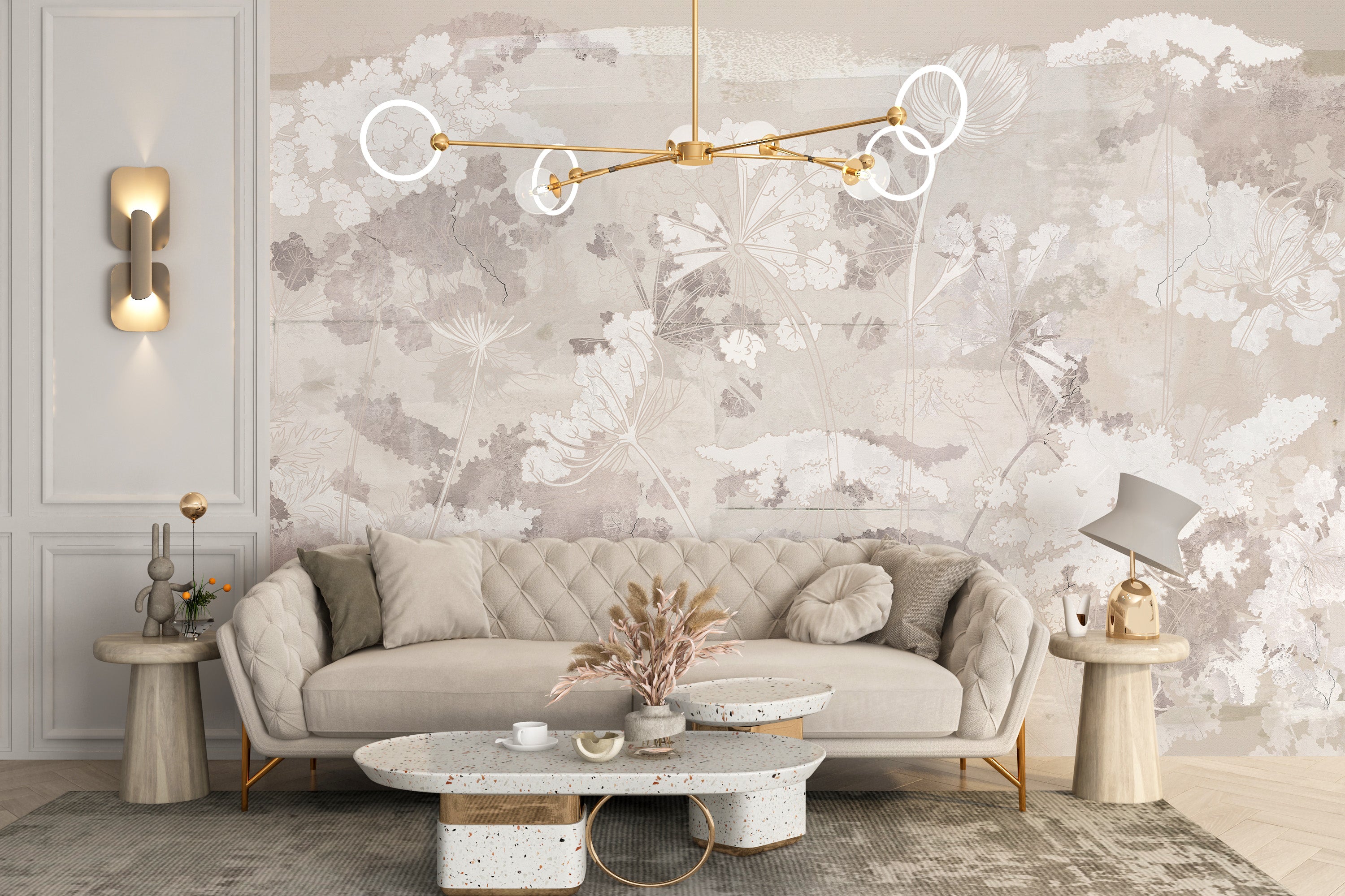 Peel-and-stick rustic floral wallpaper