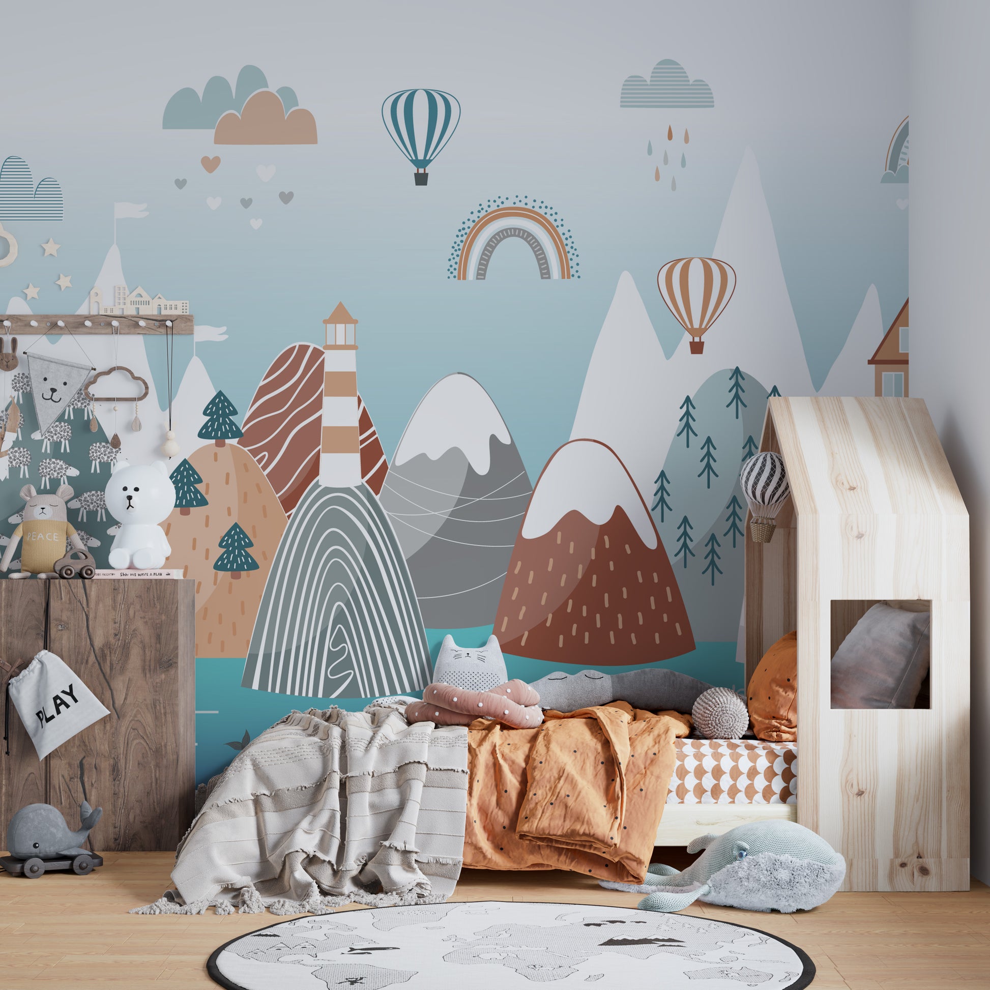 Abstract kids mural of mountains