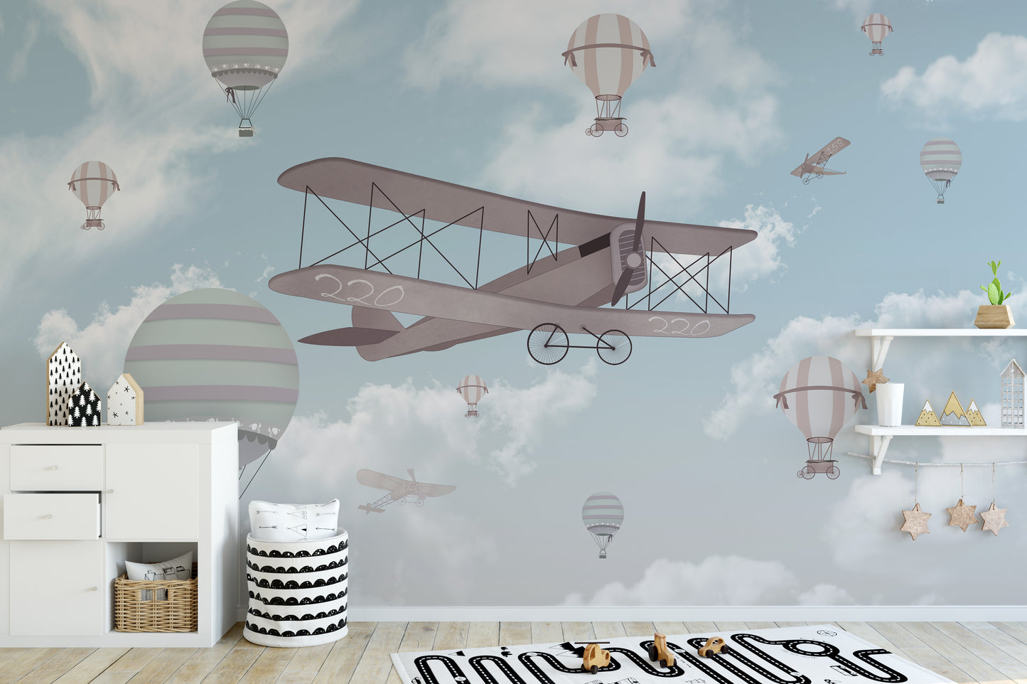 Biplane In The Sky Kids Room Wallpaper