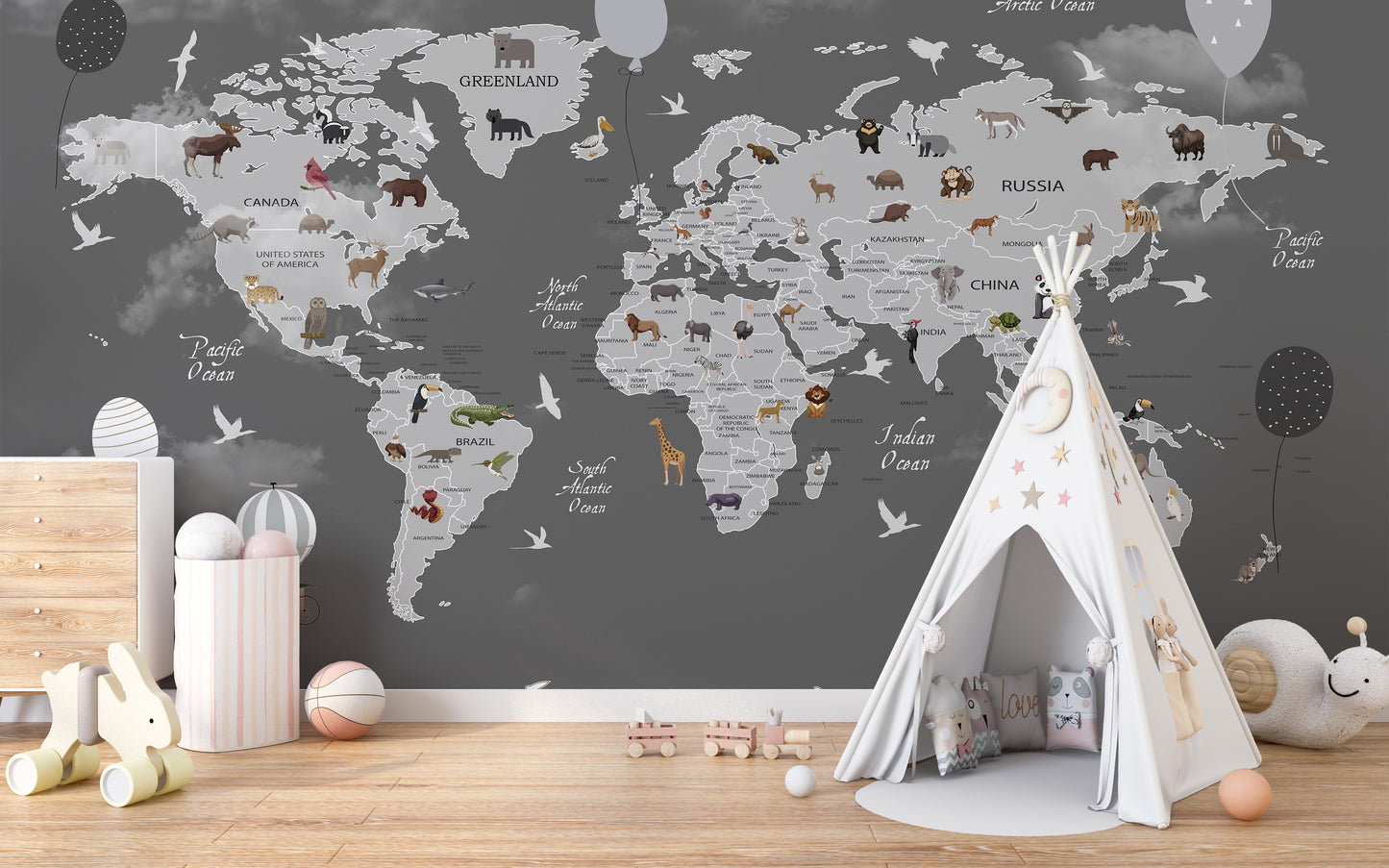 World Map Kids Room Wallpaper