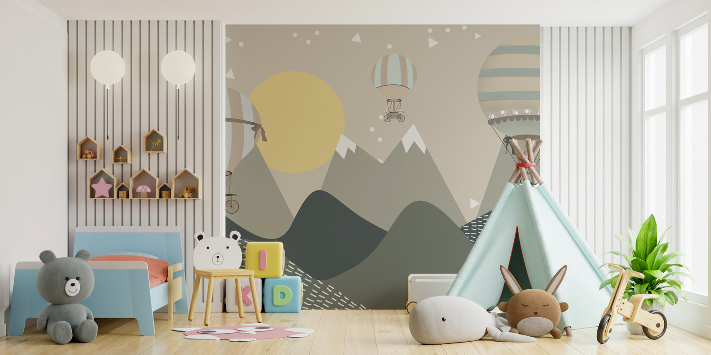 Vibrant kids mural with air balloons