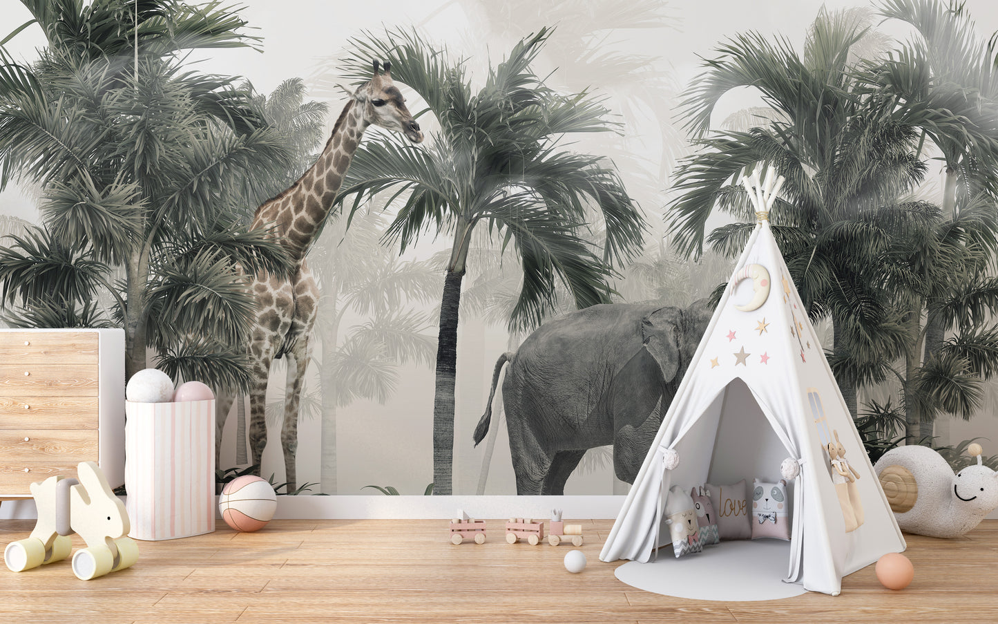 Giraffe & Elephant Wallpaper Murals