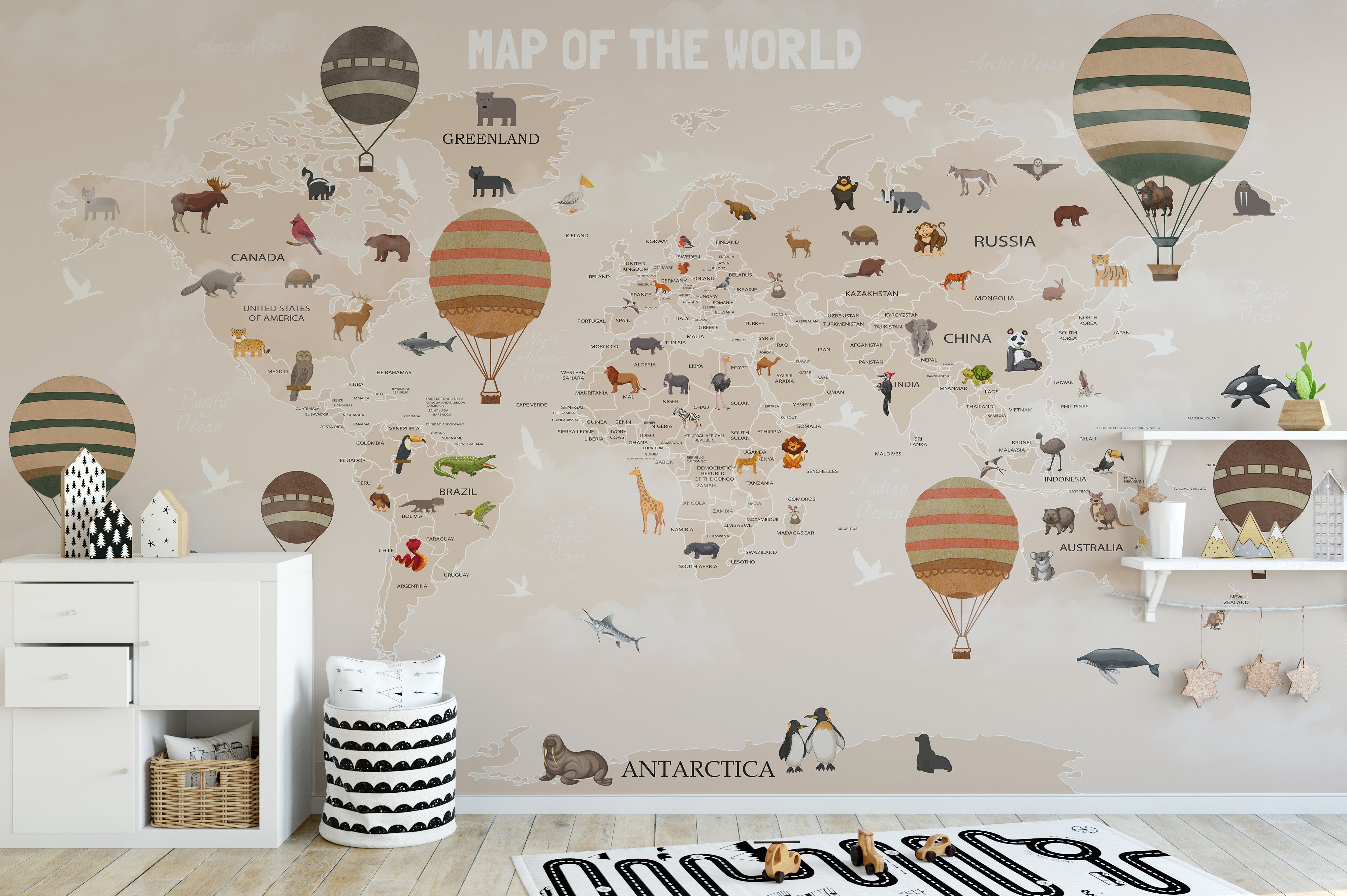 animal-themed world map wallpaper