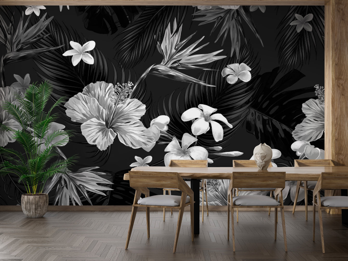 Black and White Floral Wall Mural