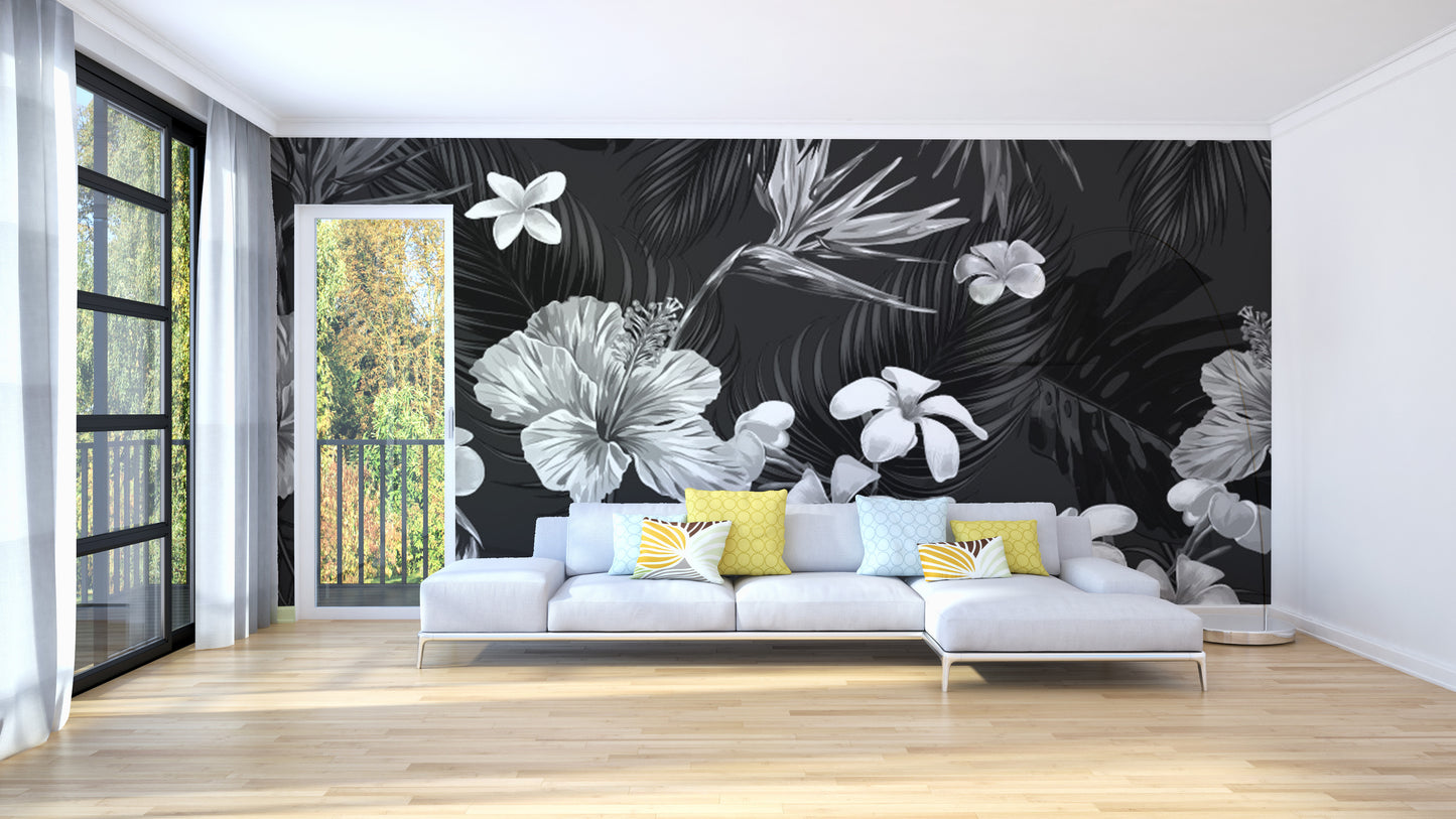 Black and White Floral Wall Mural