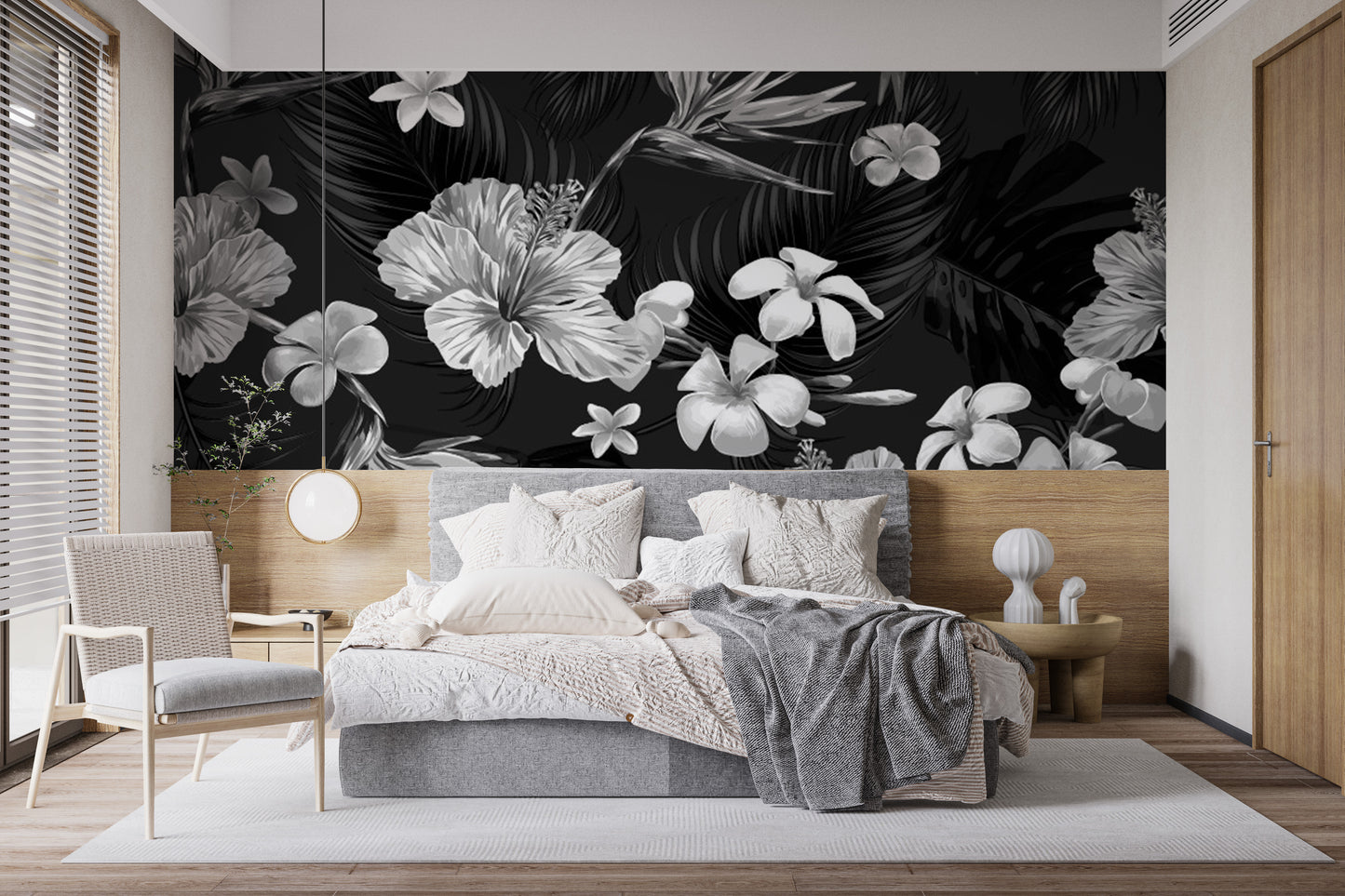 Black and White Floral Wall Mural