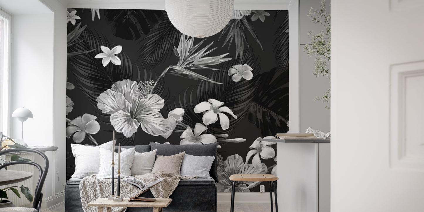 Black and White Floral Wall Mural