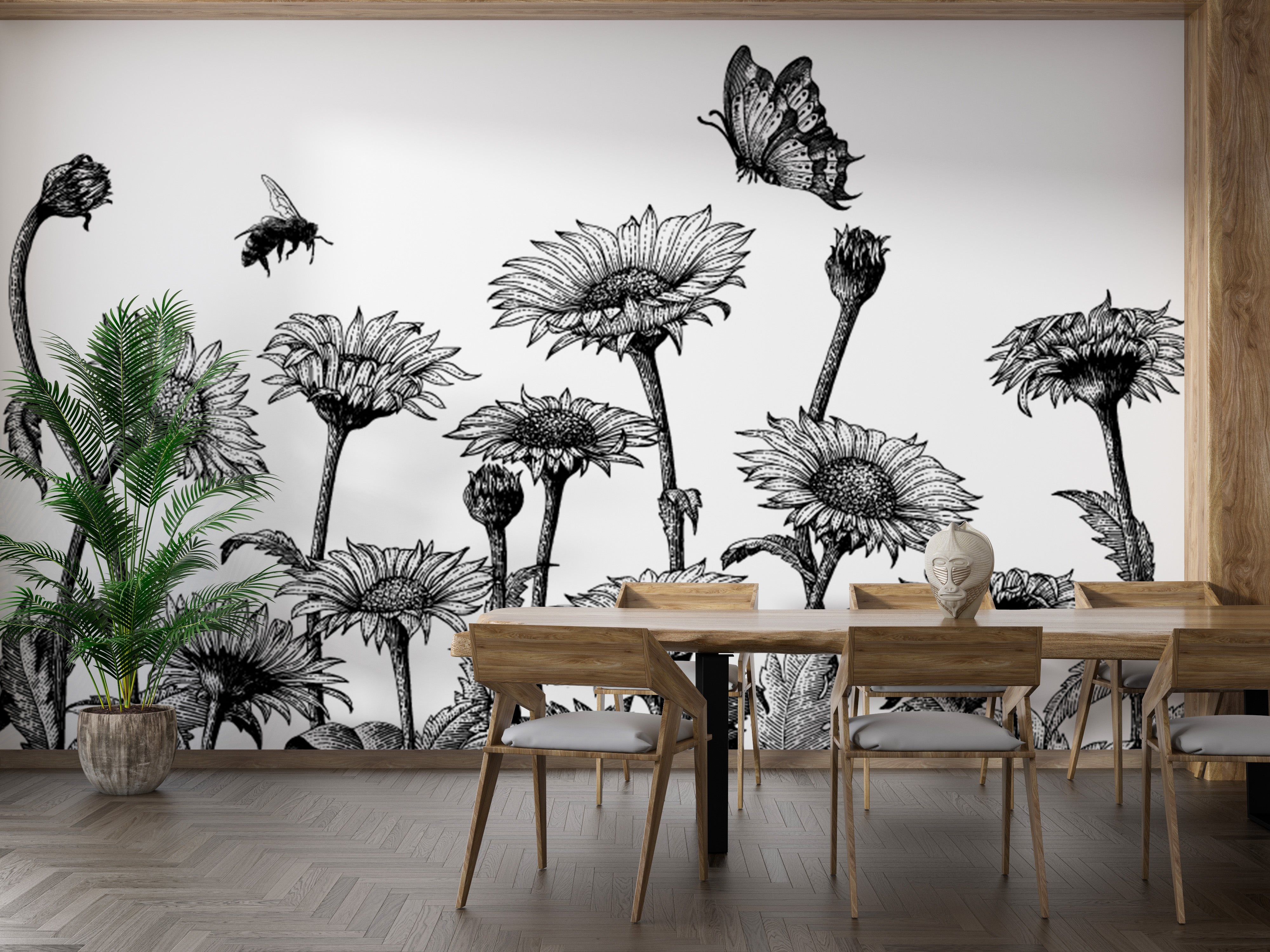 Hand-drawn daisy mural