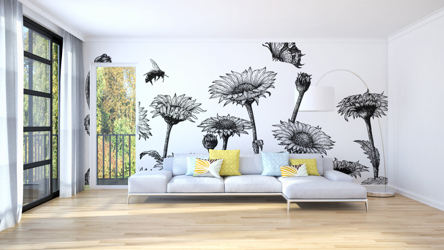  daisy flower mural wallpaper design