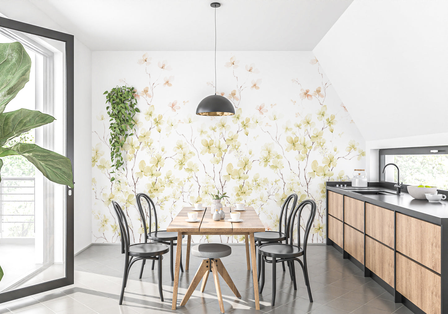 Watercolor yellow flower Wallpaper murals