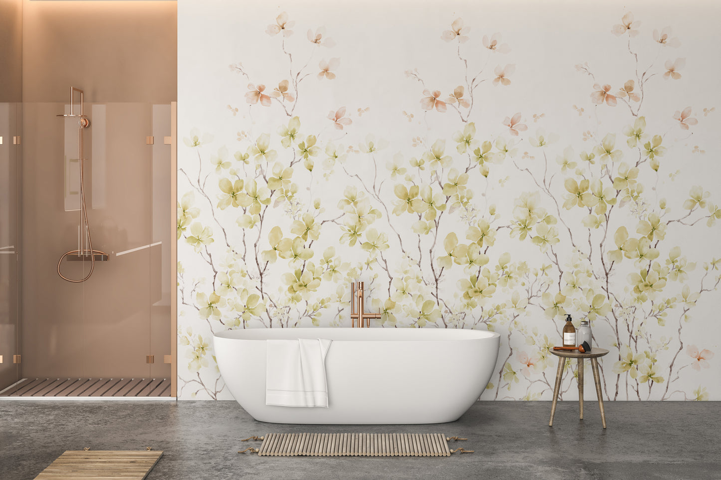 Whimsical flower mural with soft hues