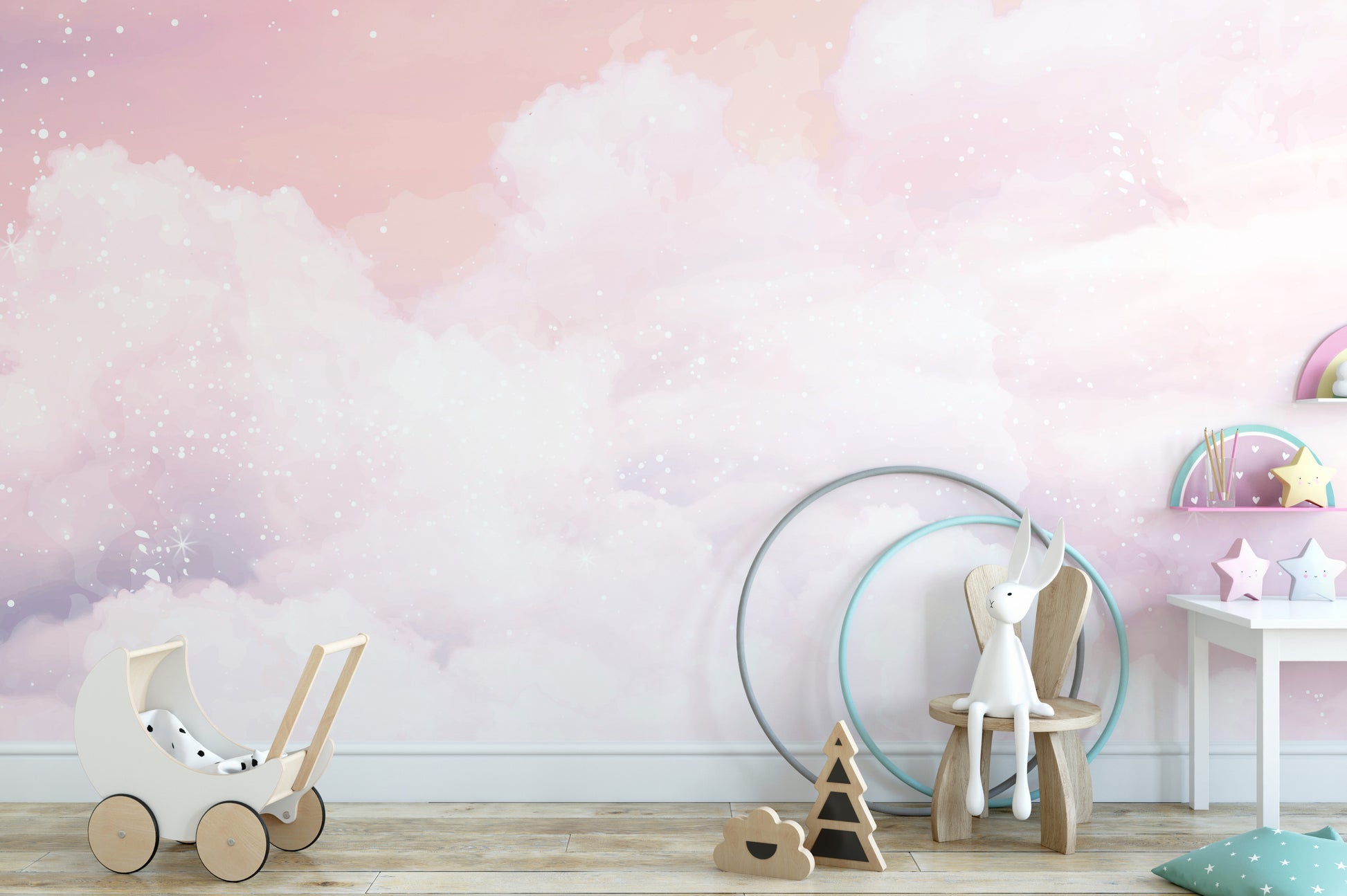 Romantic pastel pink sky mural design