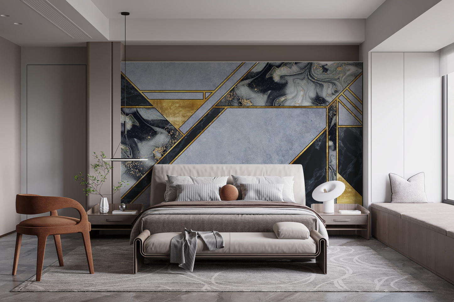 Abstract Gold Geometric Marble Wallpaper Mural