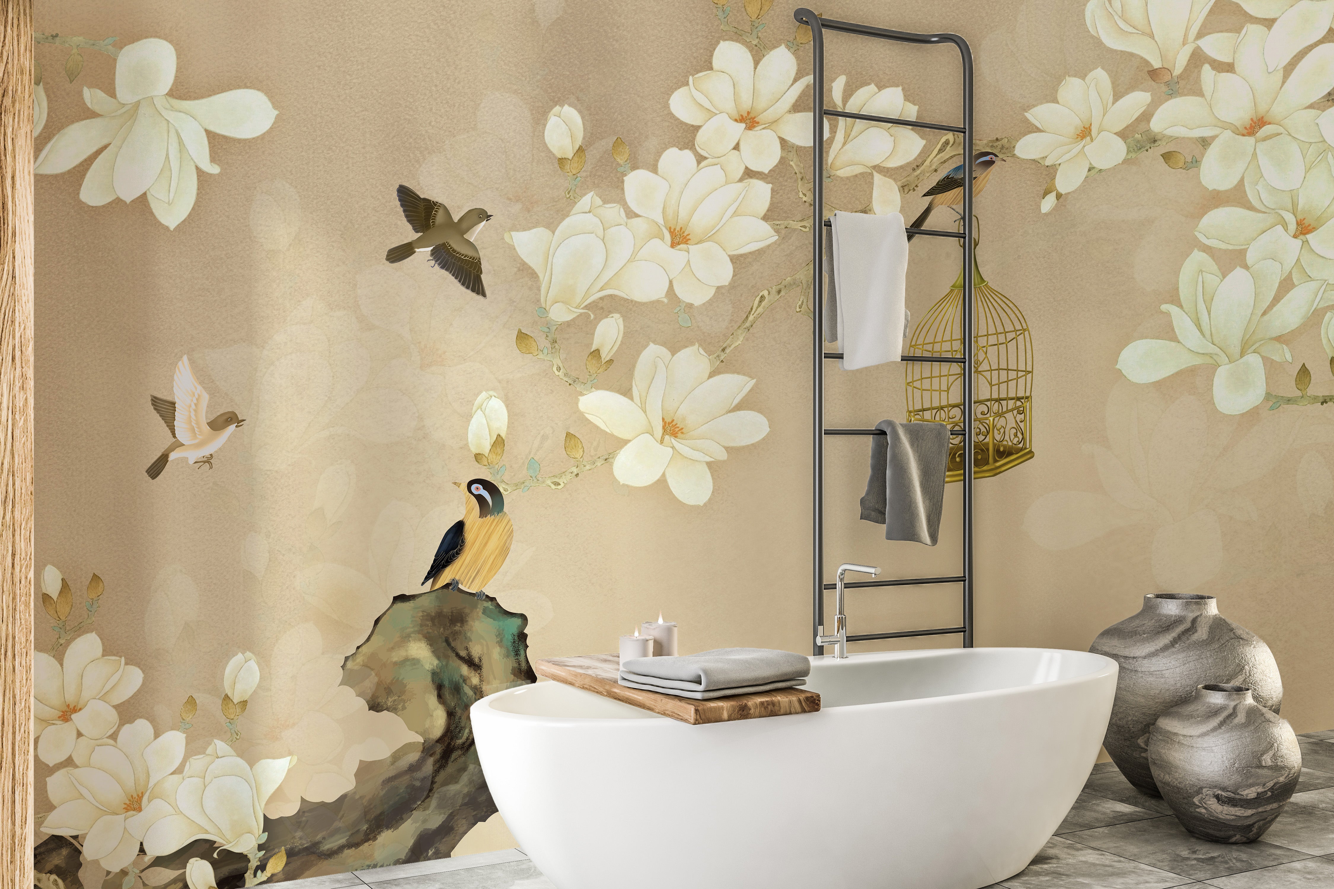 Magnolia mural wallpaper design