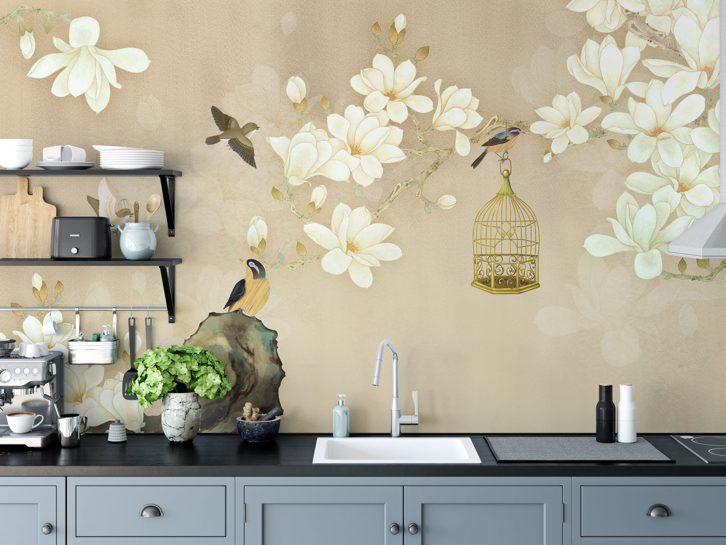 White magnolia wallpaper mural