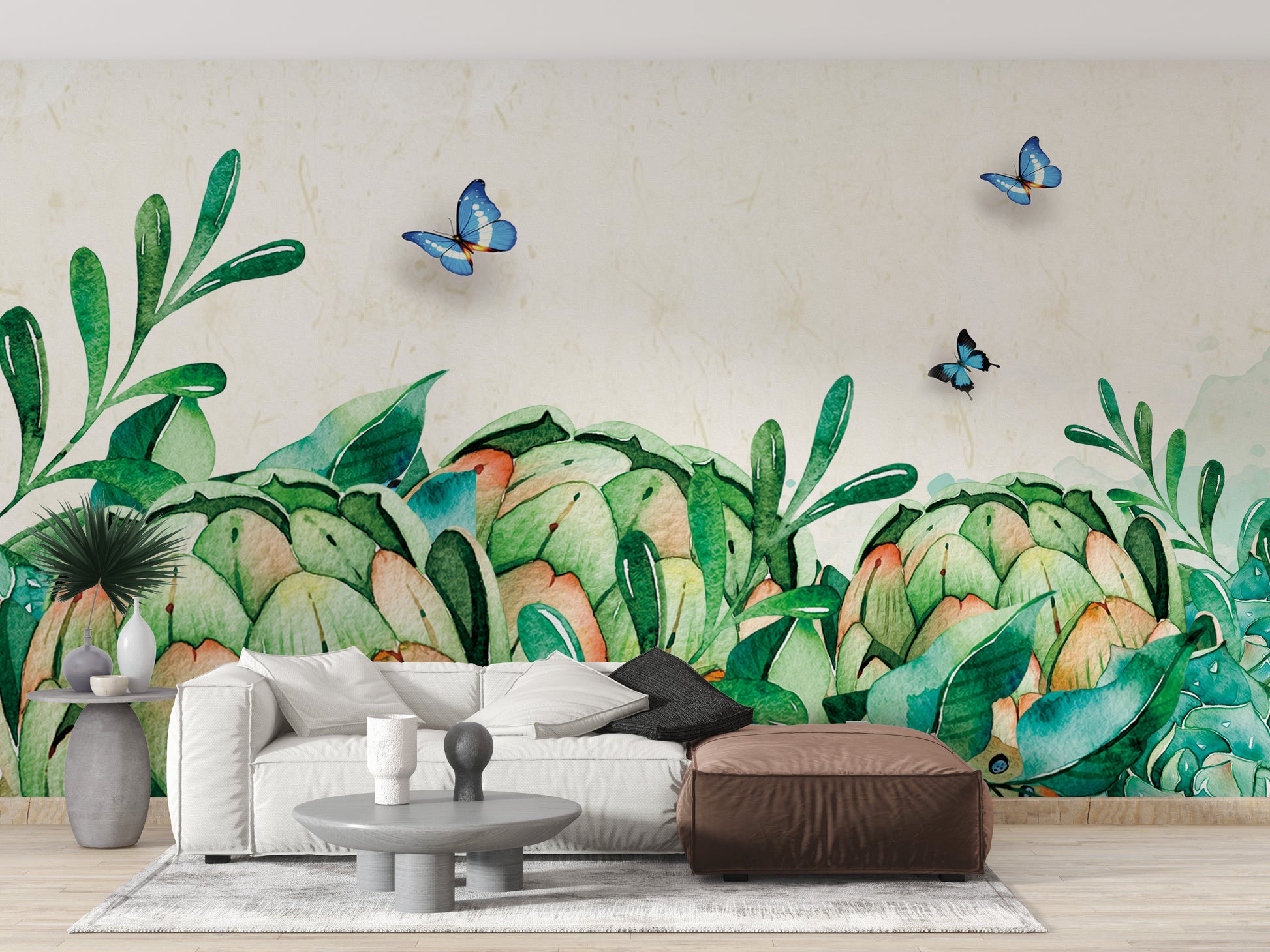 Watercolor Green Garden Wall Wallpaper Murals