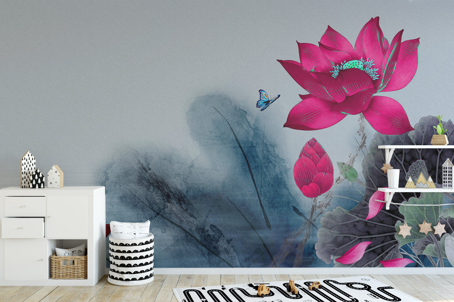 Red water lilies wallpaper mural