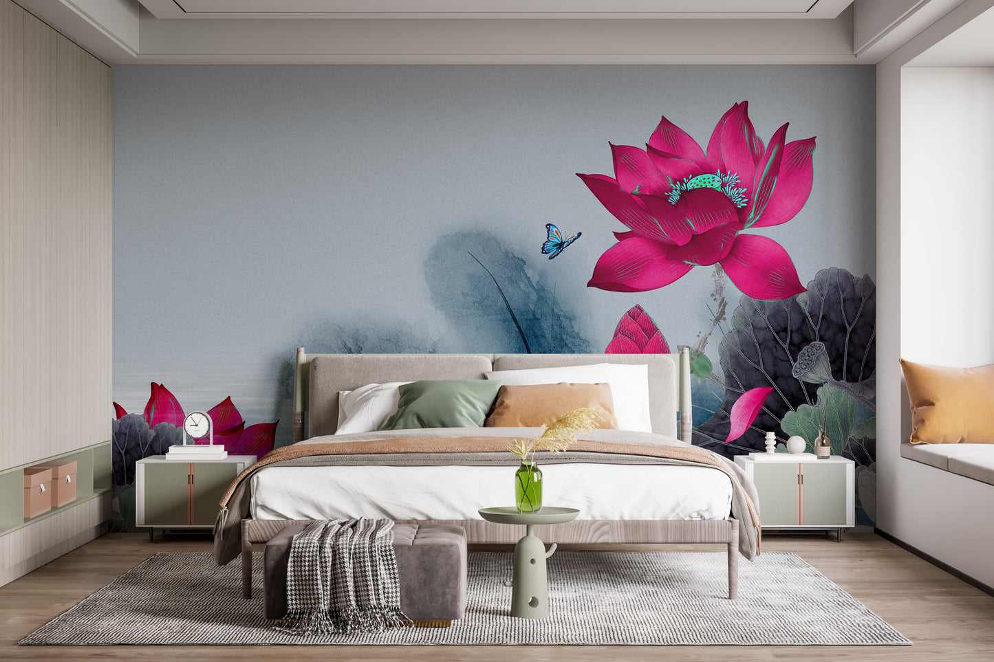 Red Water Lilies Wall Mural Wallpaper