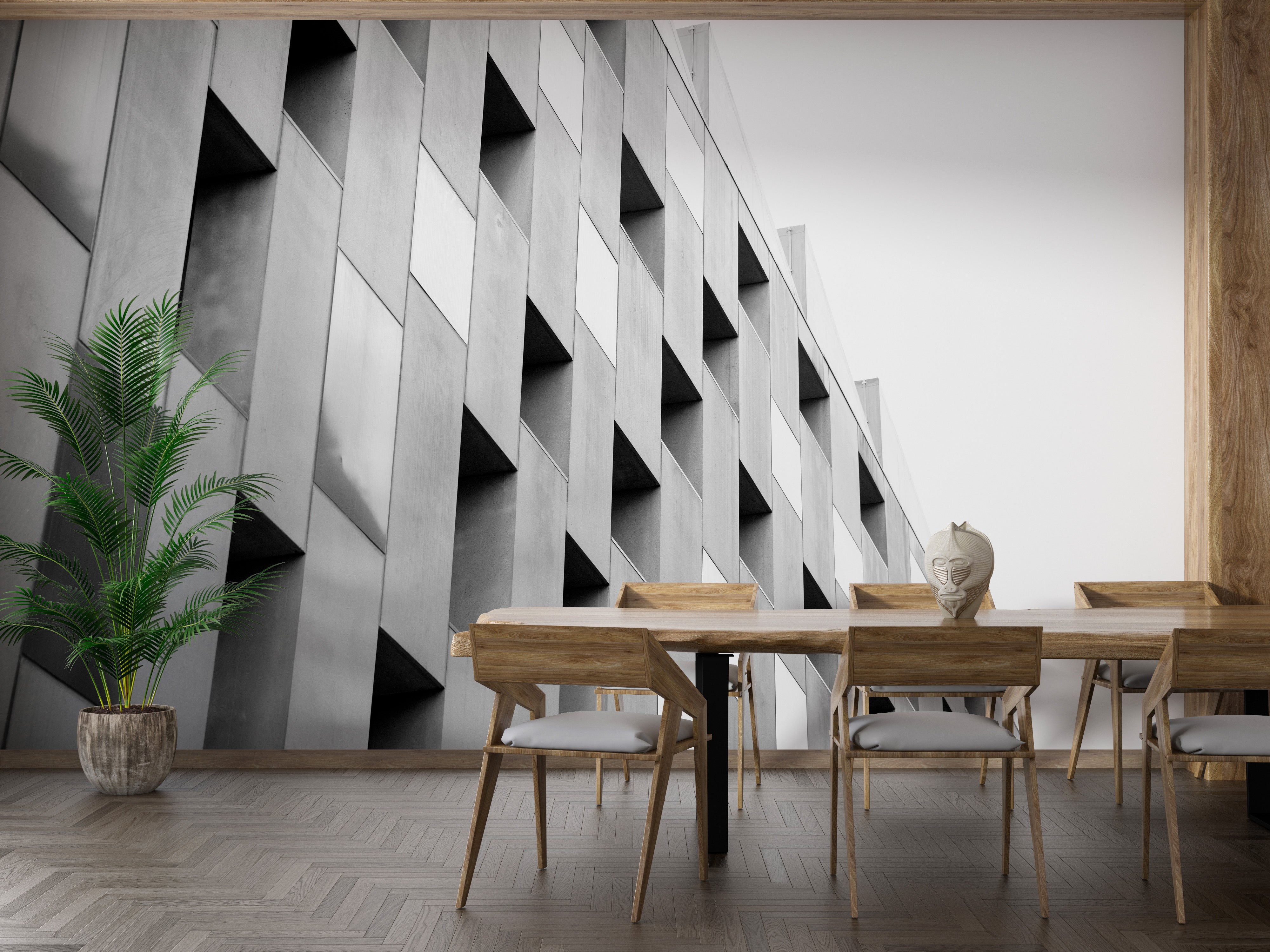 Black and white architectural wallpaper mural