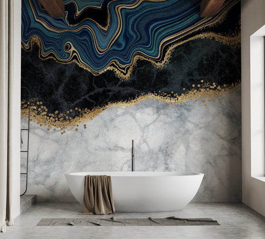 Blue Agate Golden Veins Marble Wallpaper Murals