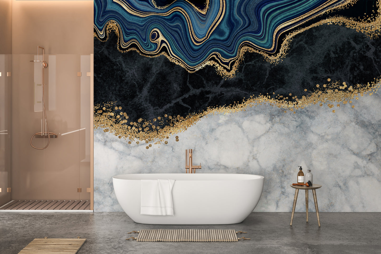 Blue Agate Golden Veins Marble Wallpaper Murals