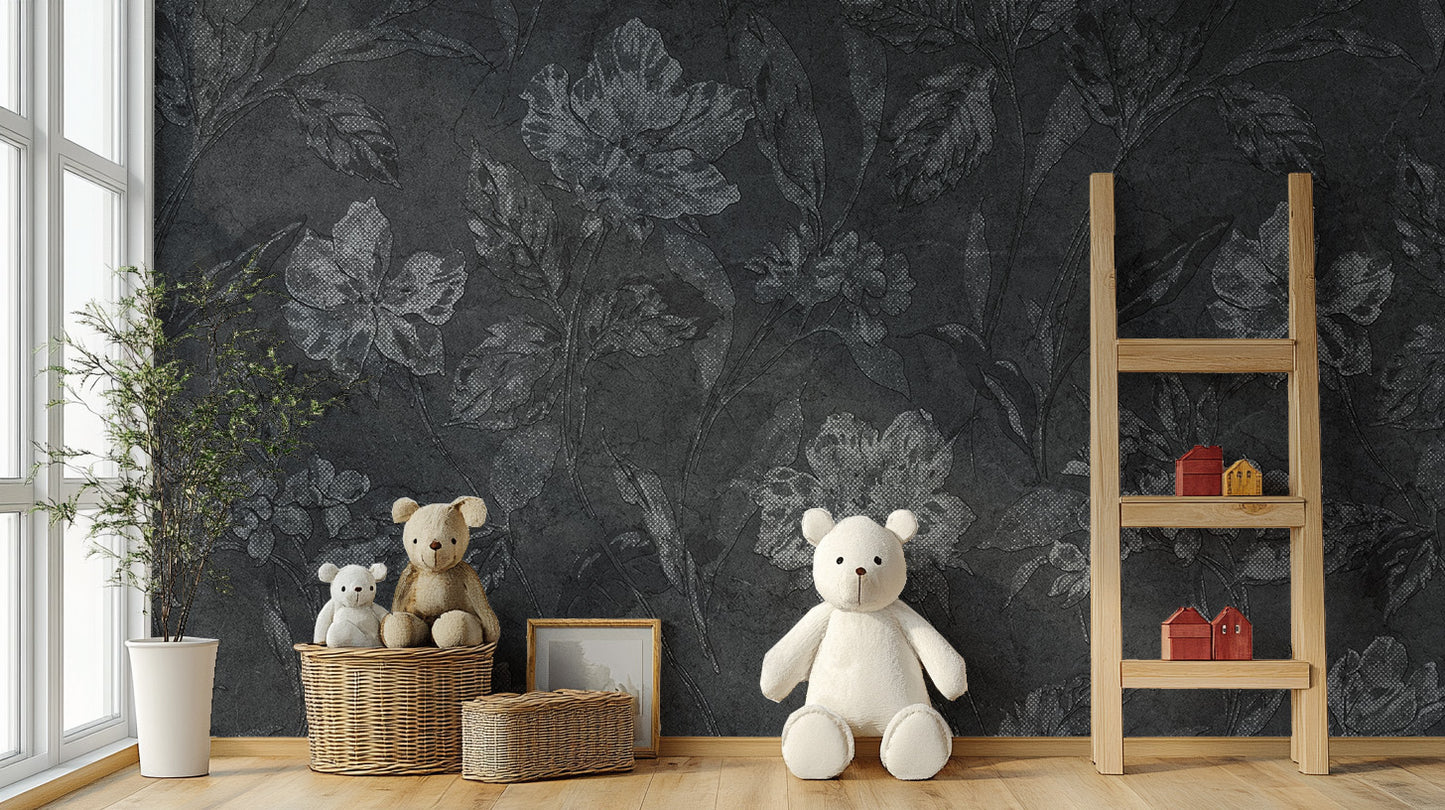 Black Floral Wallpaper Mural