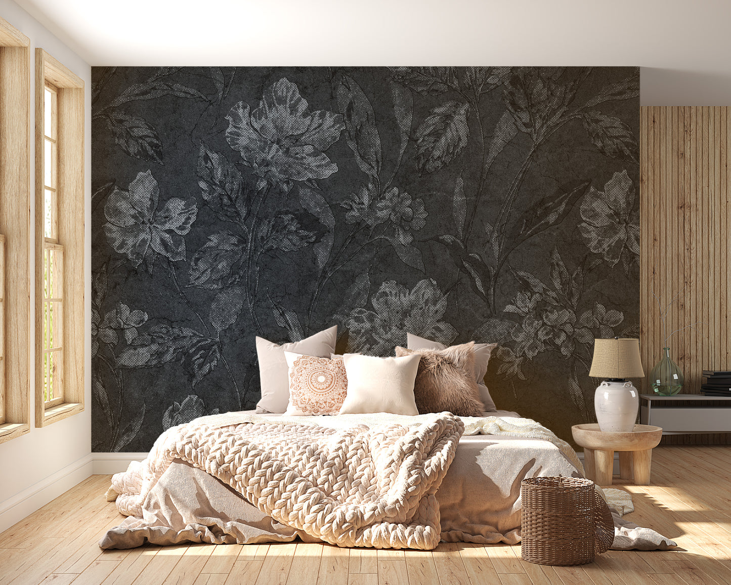 black floral Self Adhesive Wallpaper