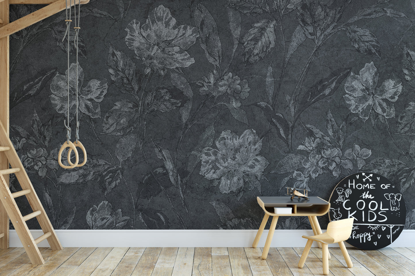 Black Floral Wallpaper Mural