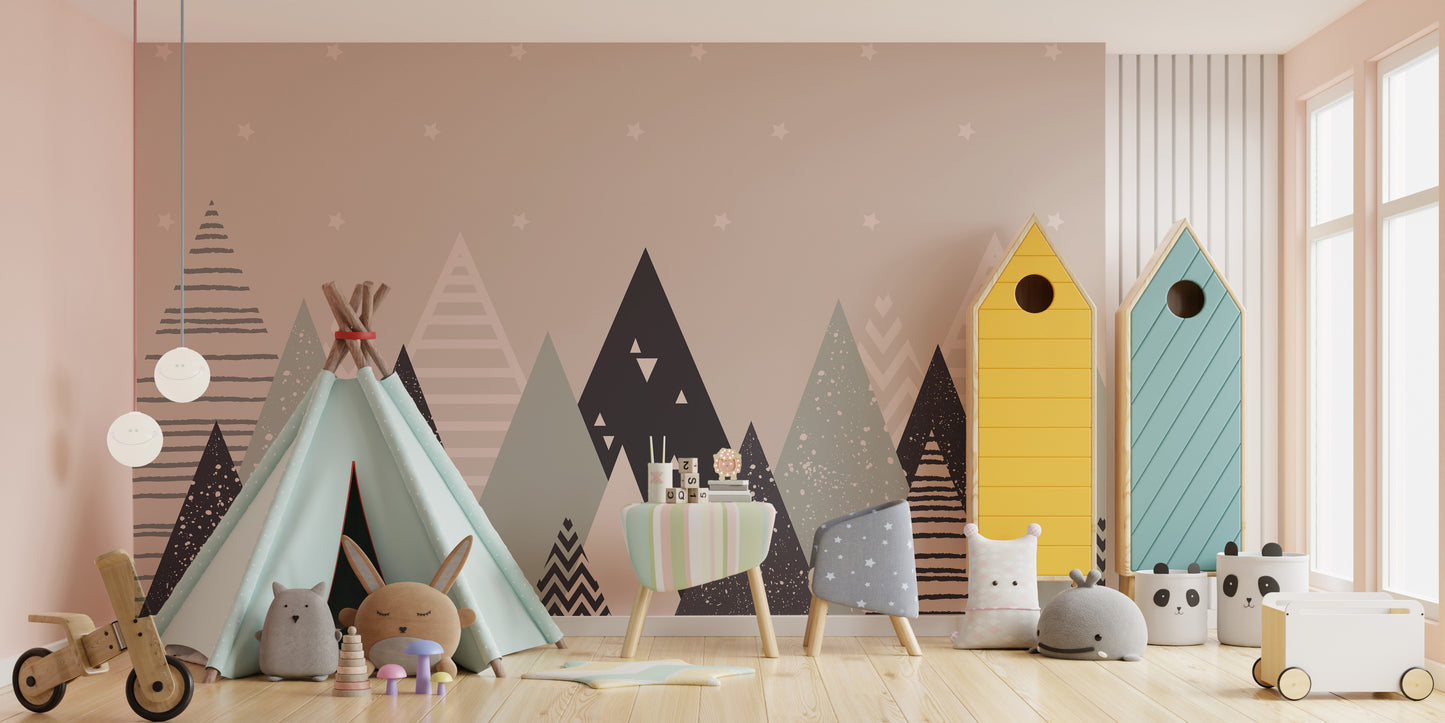 kids room geometric mountain mural wallpaper