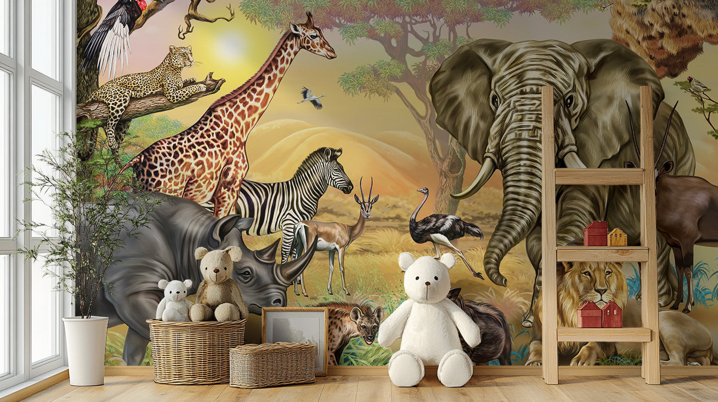 african savannah animals mural wallpaper