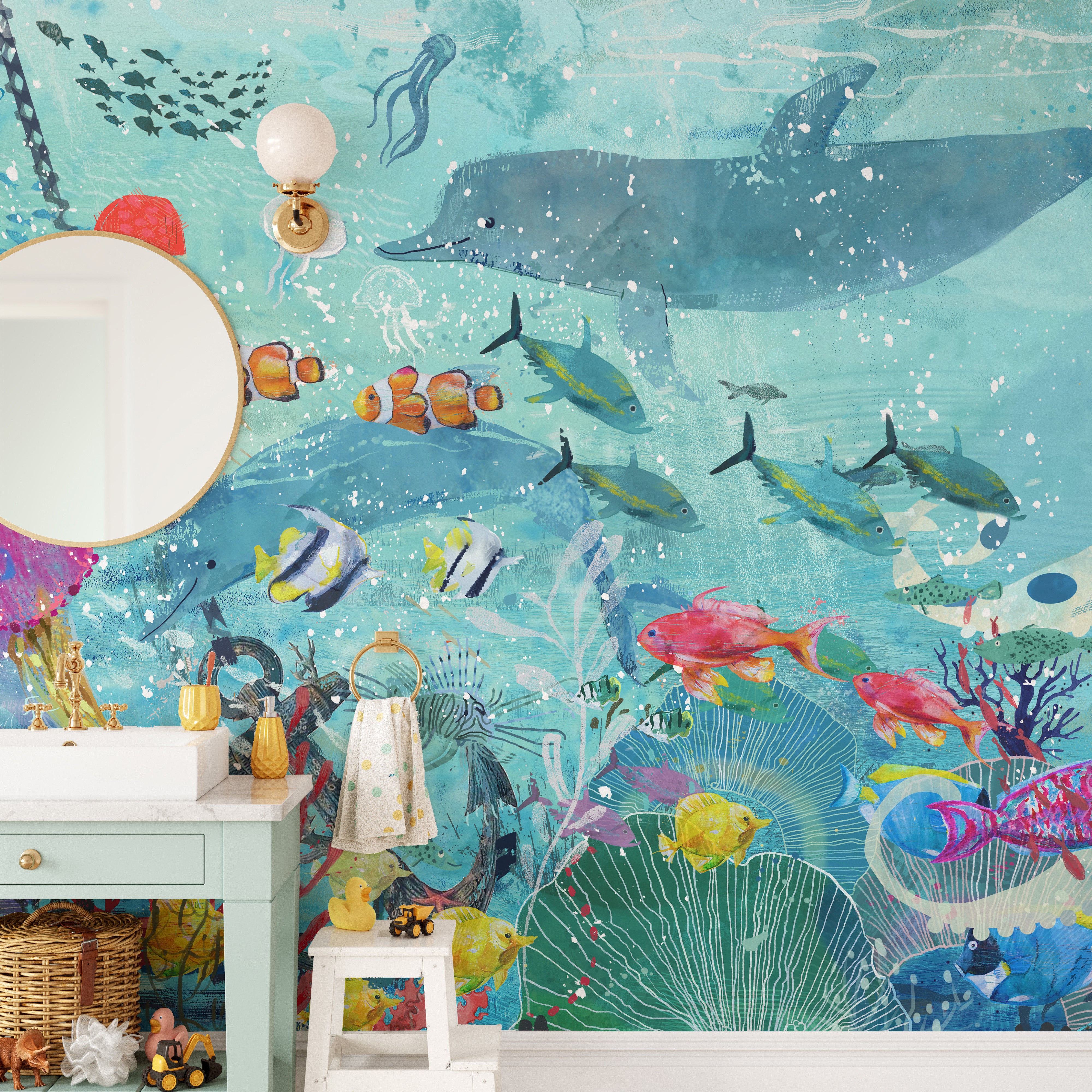 watercolor blue underwater removable peel and stick wallpaper