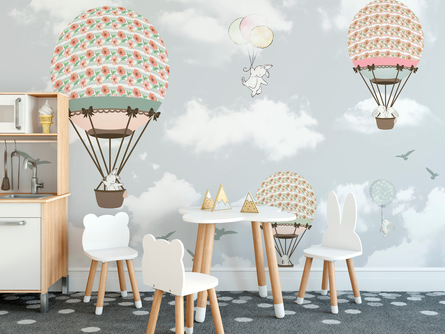 Animals on Balloons in the Sky Wallpaper Mural