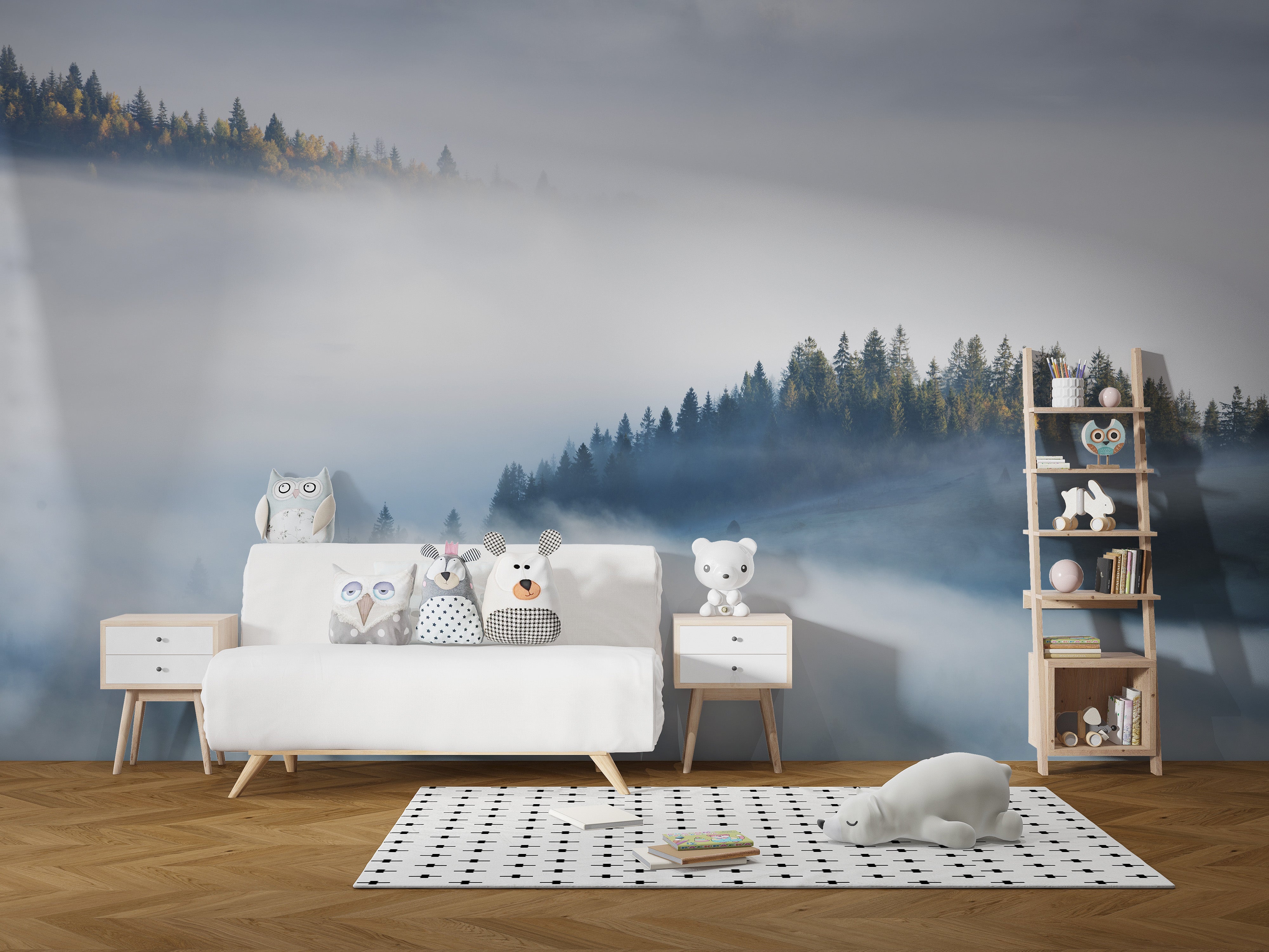 Foggy Misty Forest Maple Tree Wallpaper Murals