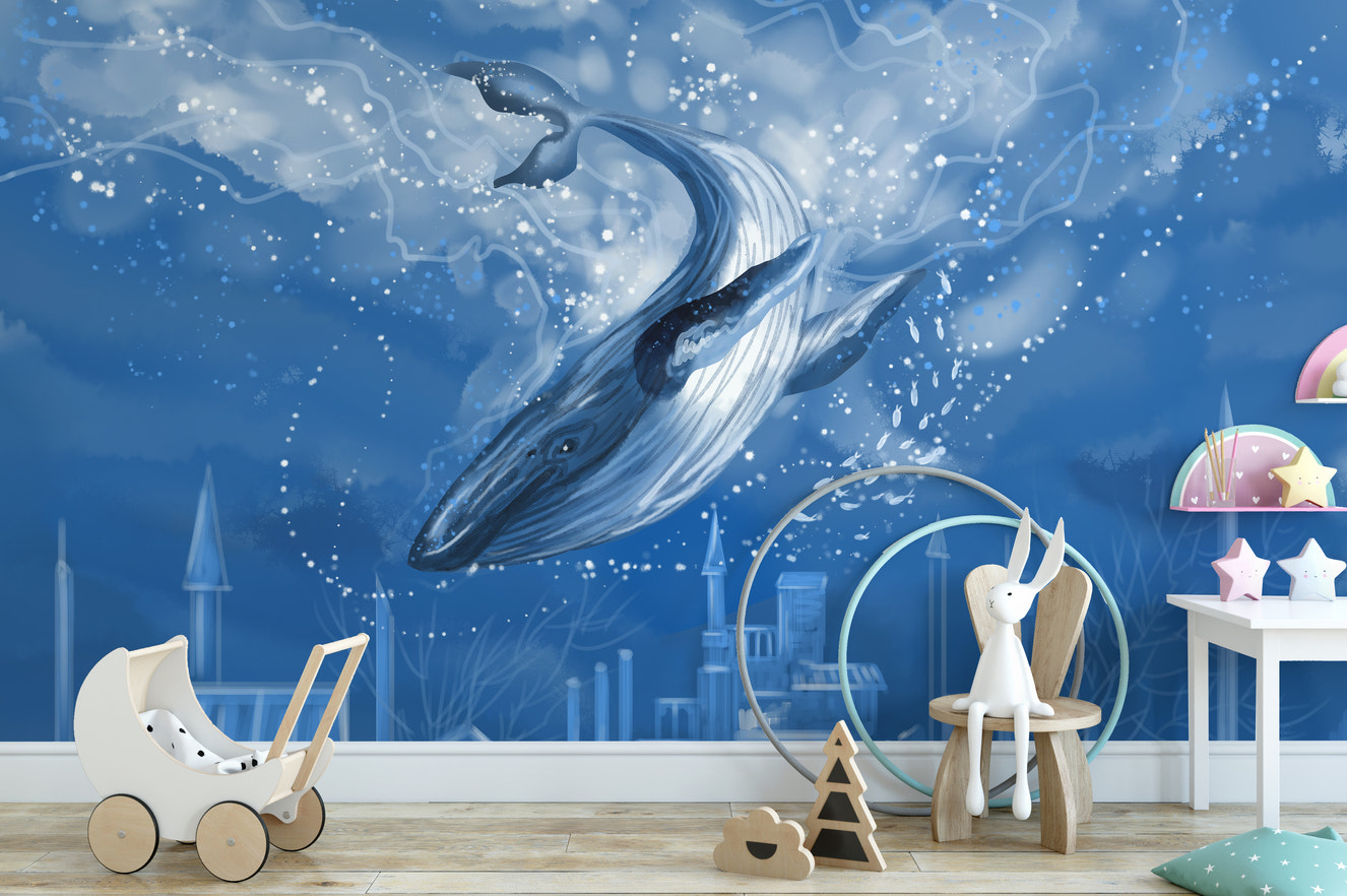 Blue whale wallpaper mural for walls