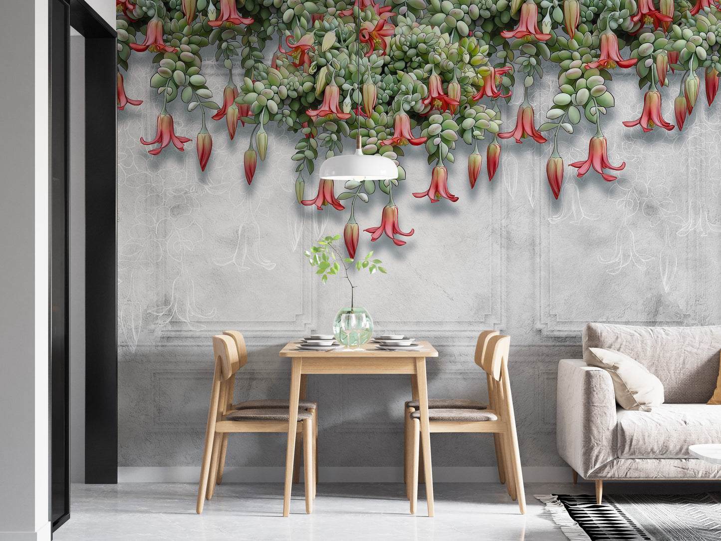 Hanging Exotic Flowers Concrete Gray Wall Murals