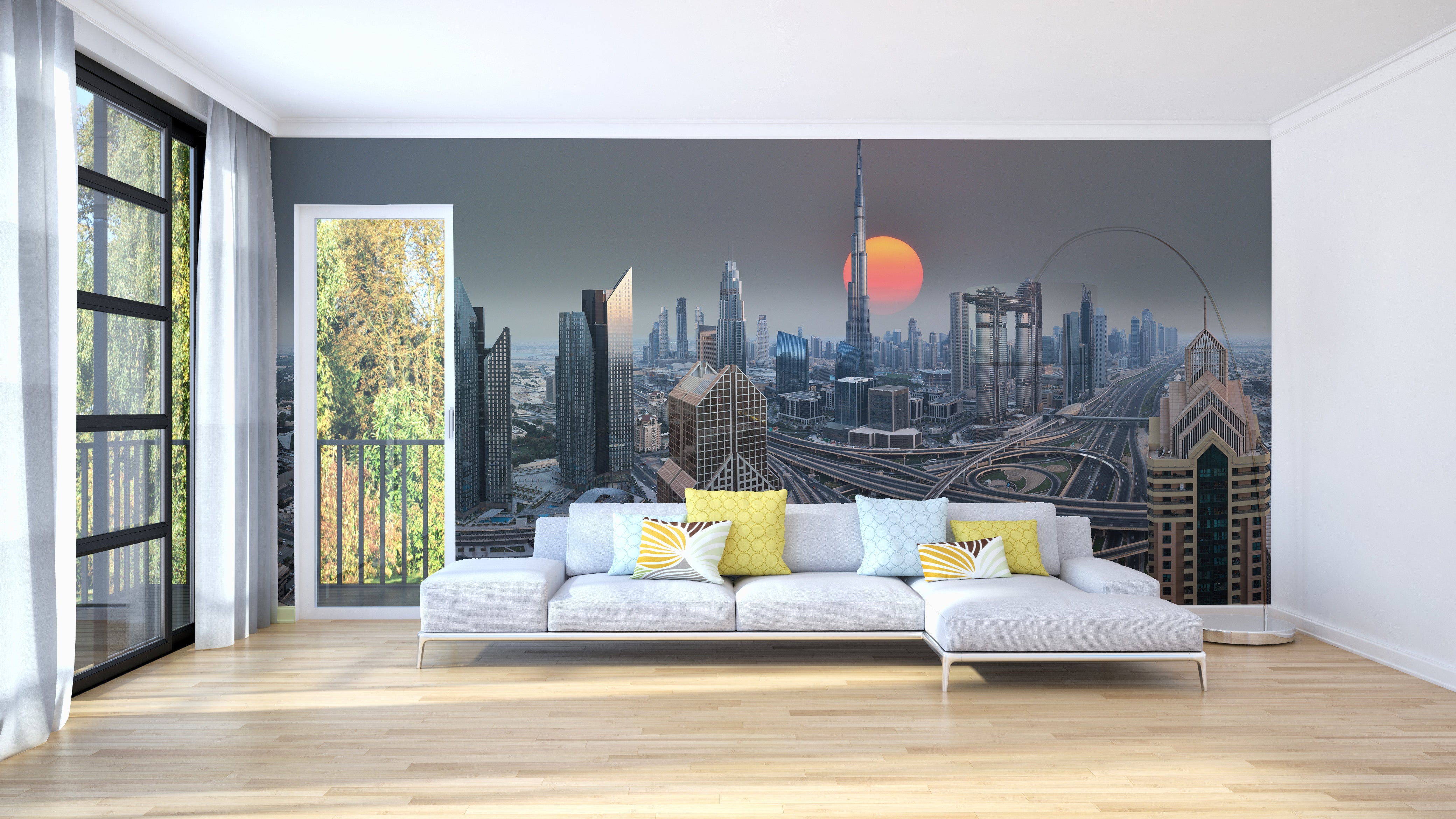 Sunrise over Dubai skyline wallpaper mural