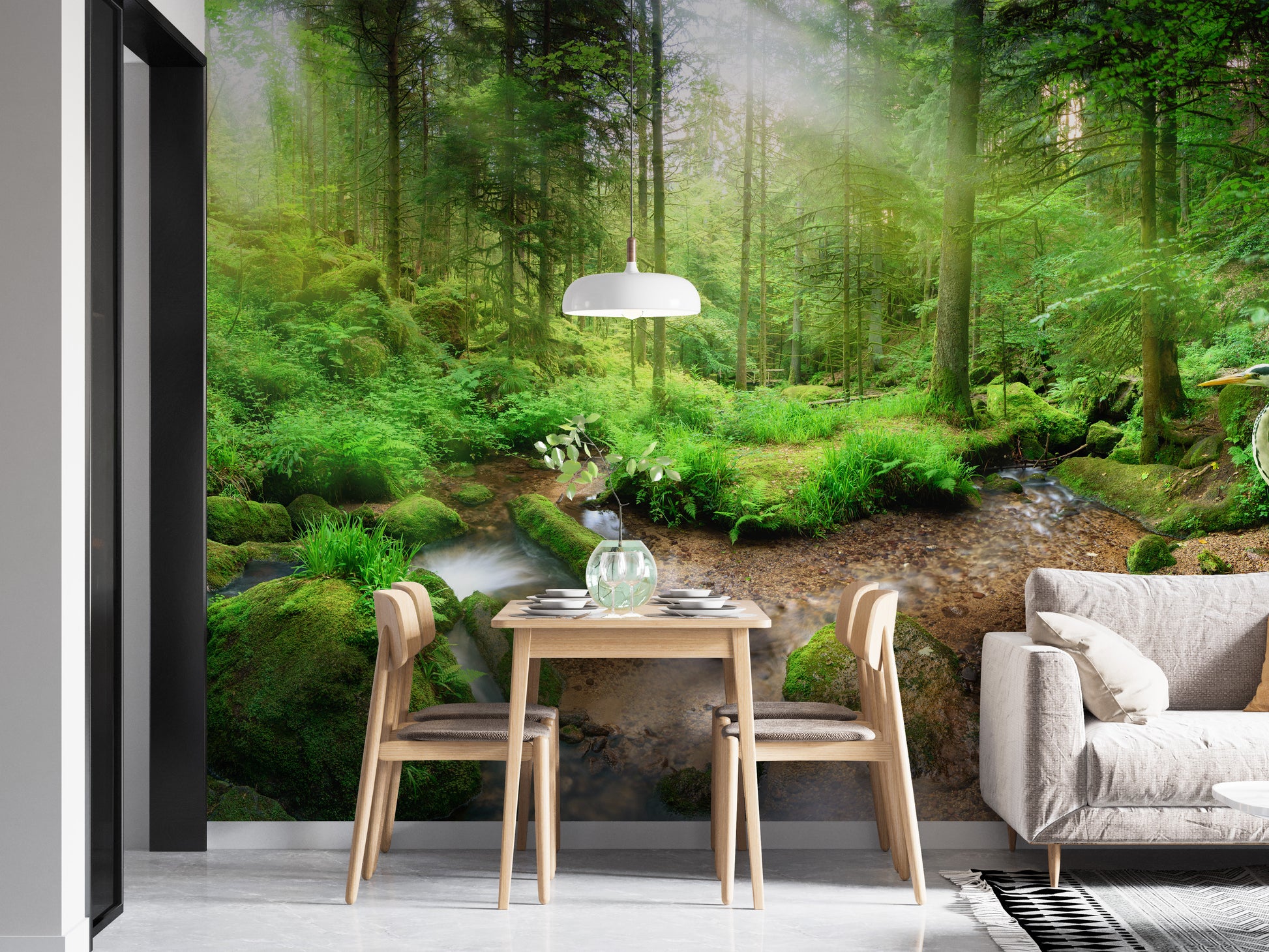 Forest heron wallpaper mural for walls