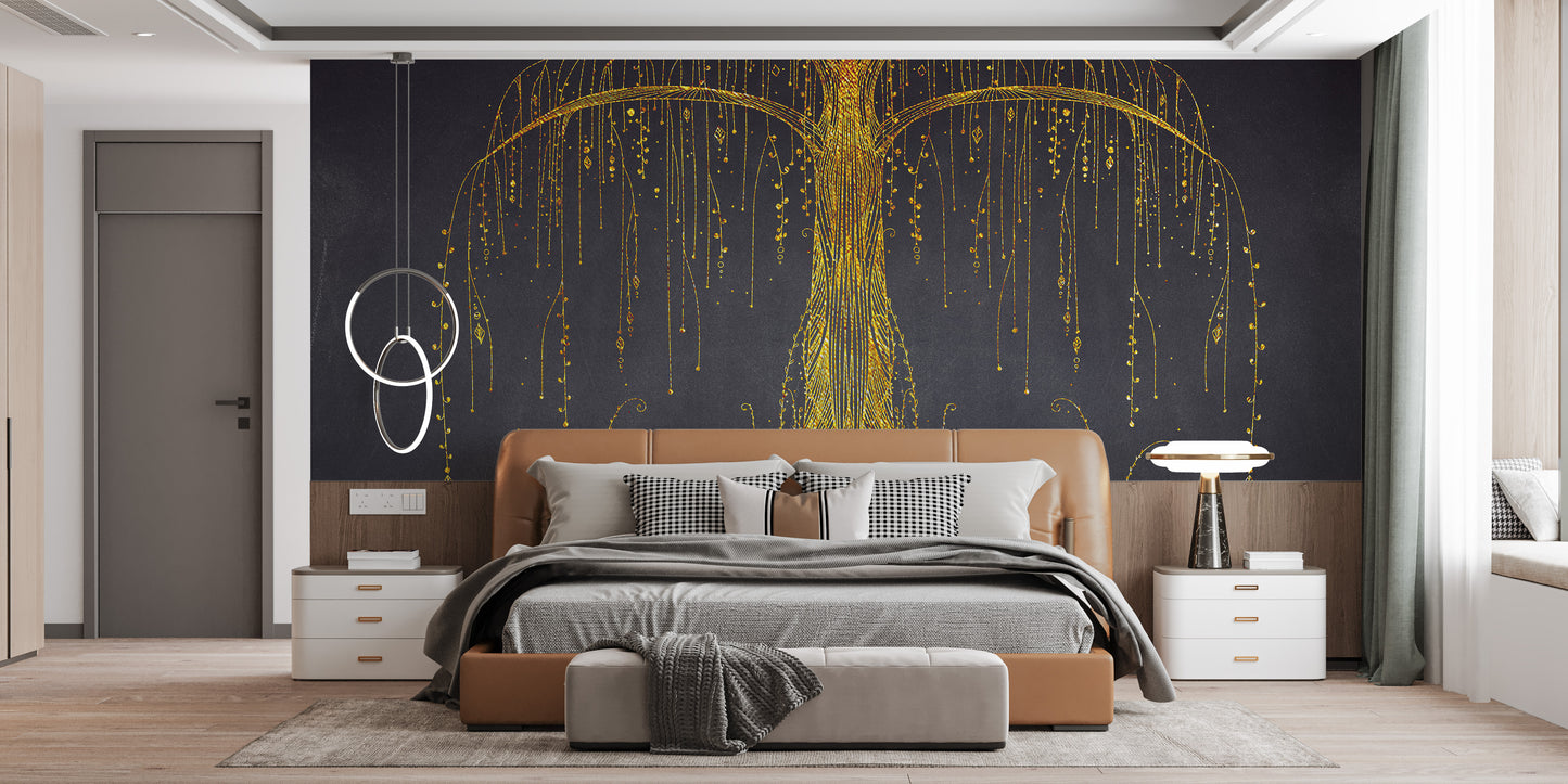 Gold Abstract Ornamental Tree Wall Murals