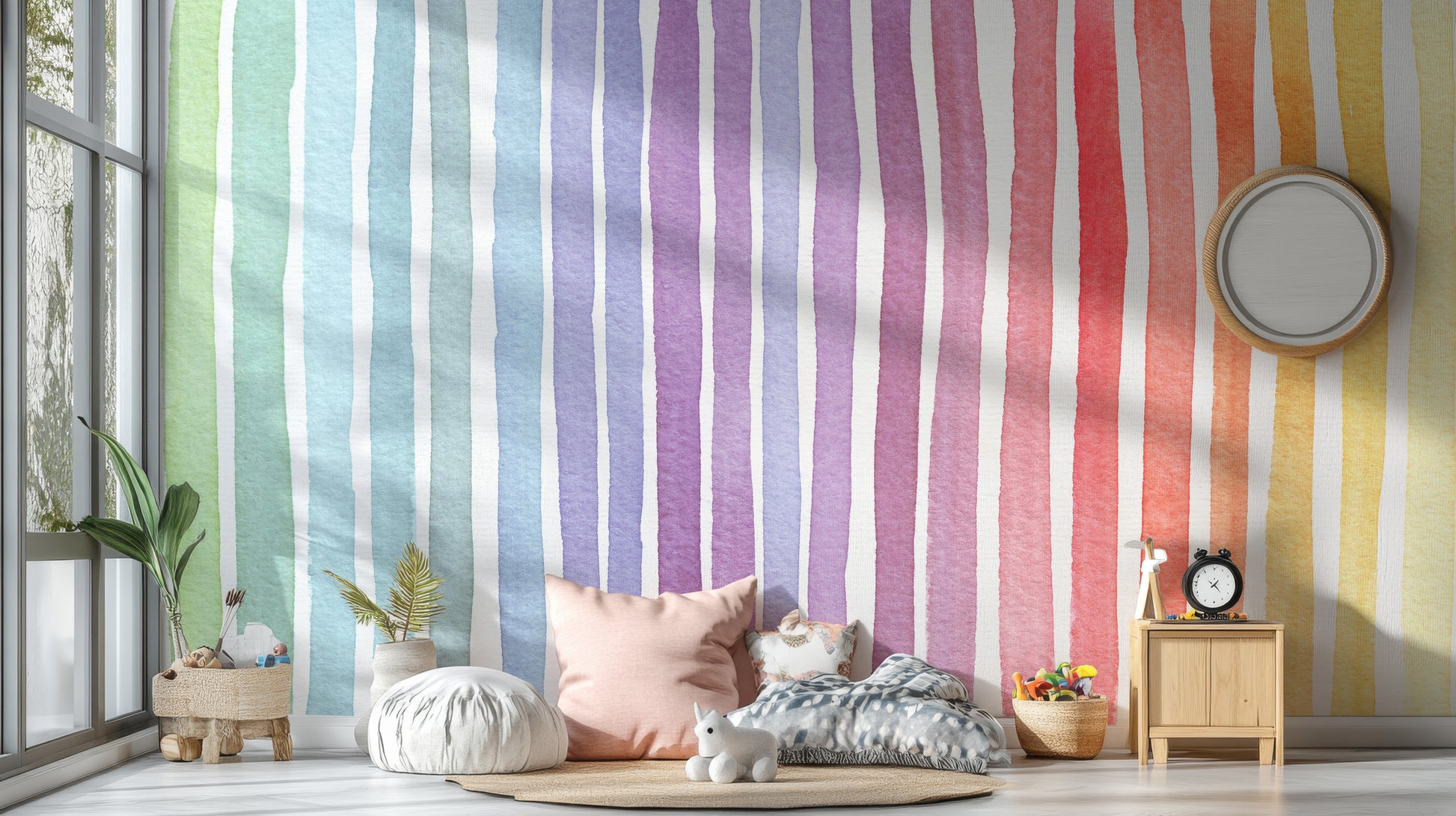 Vibrant rainbow stripes wallpaper mural decor