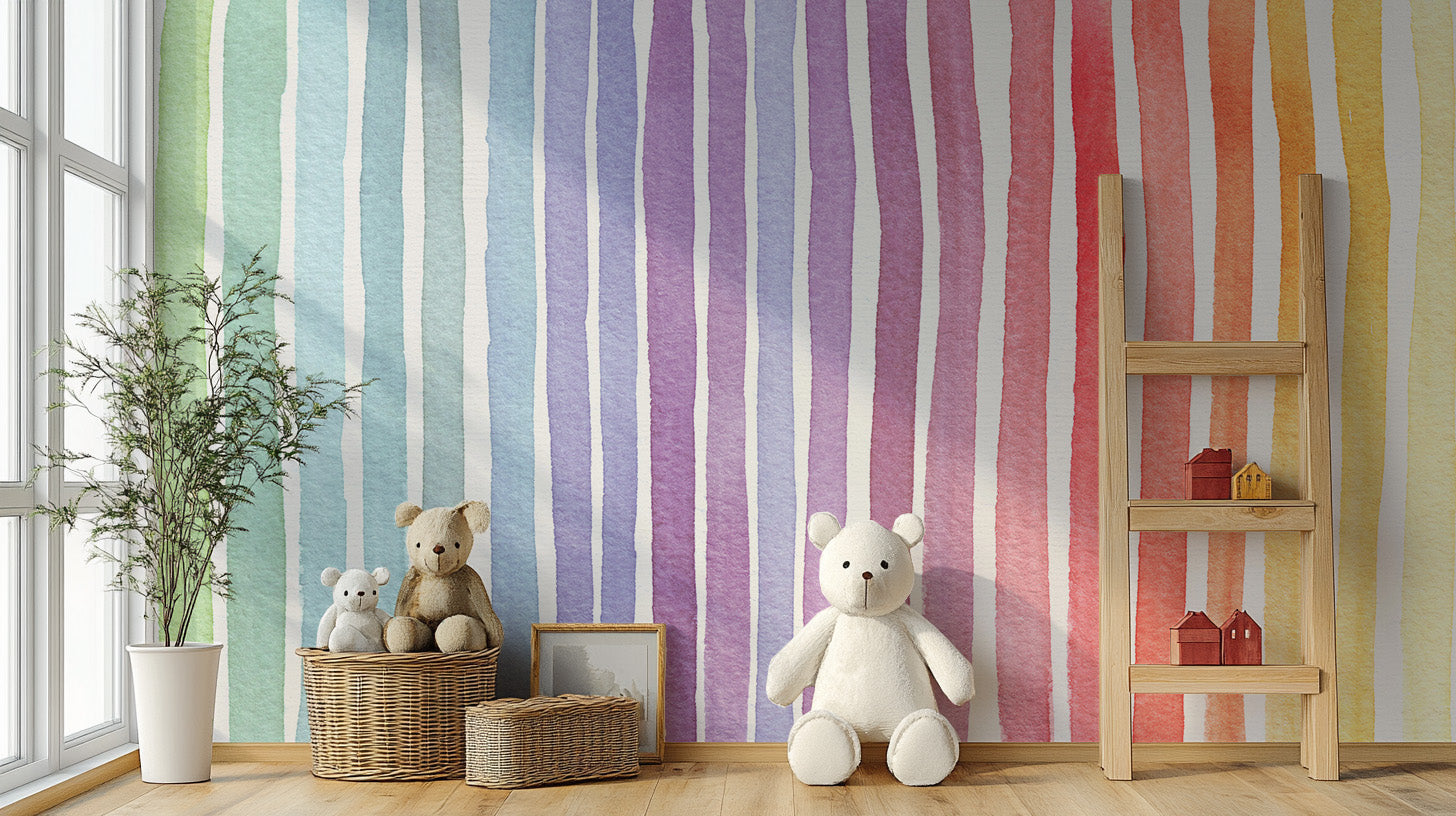 Watercolor Rainbow Striped Wallpaper Murals