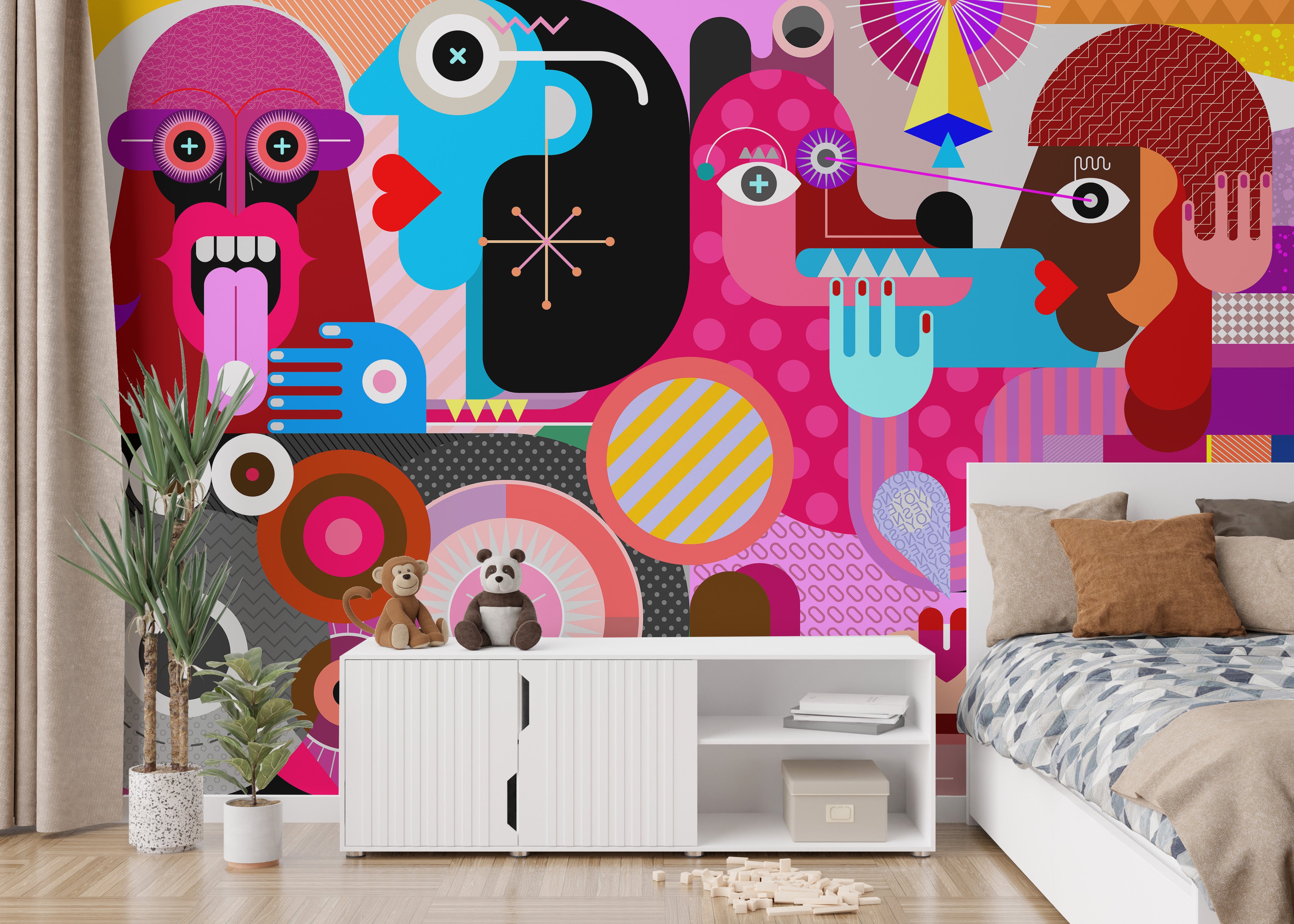 Abstract Designed Group of People Wall Murals - Giffywalls