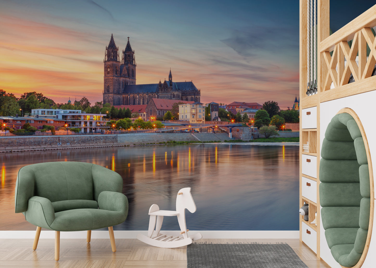 Cityscape Magdeburg Germany Elbe River Wallpaper Wall Mural