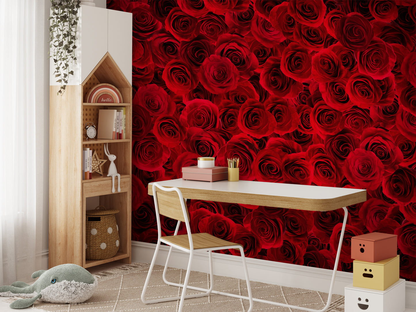 Bright Red Roses Backdrop Wallpaper Wall Murals