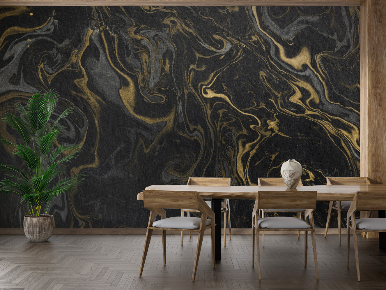 Black and Gold Marble Effect Wallpaper Wall Mural