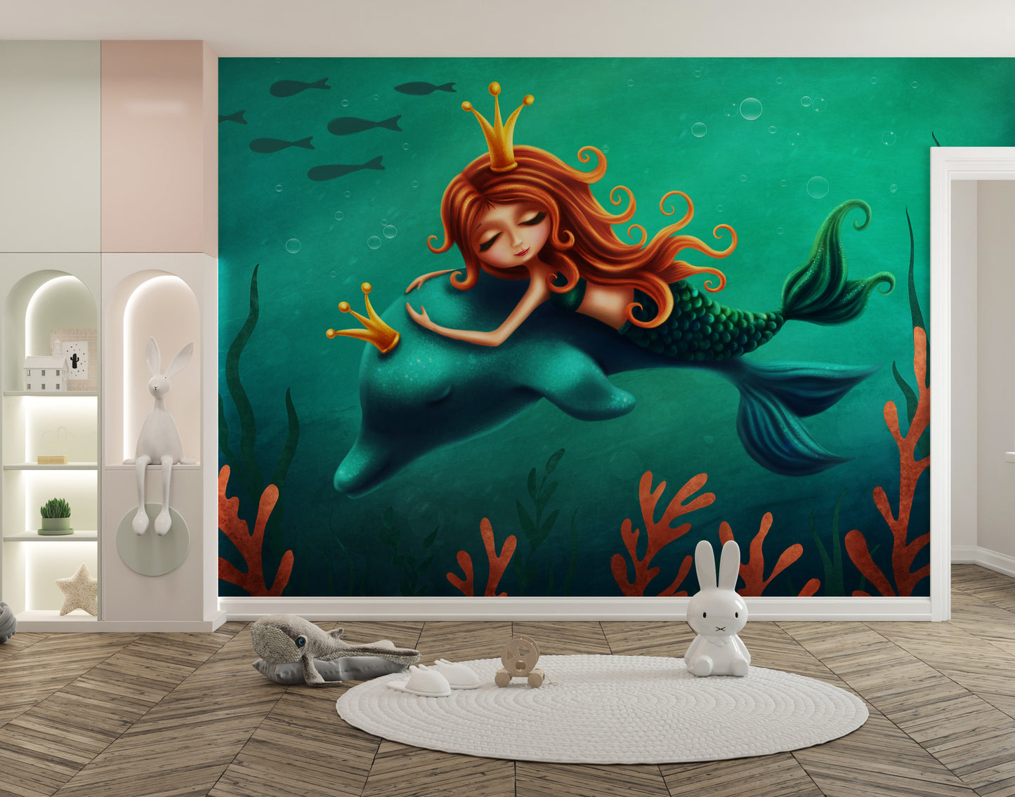 Underwater Mermaid and Dolphin Ride Removable Wallpaper Murals