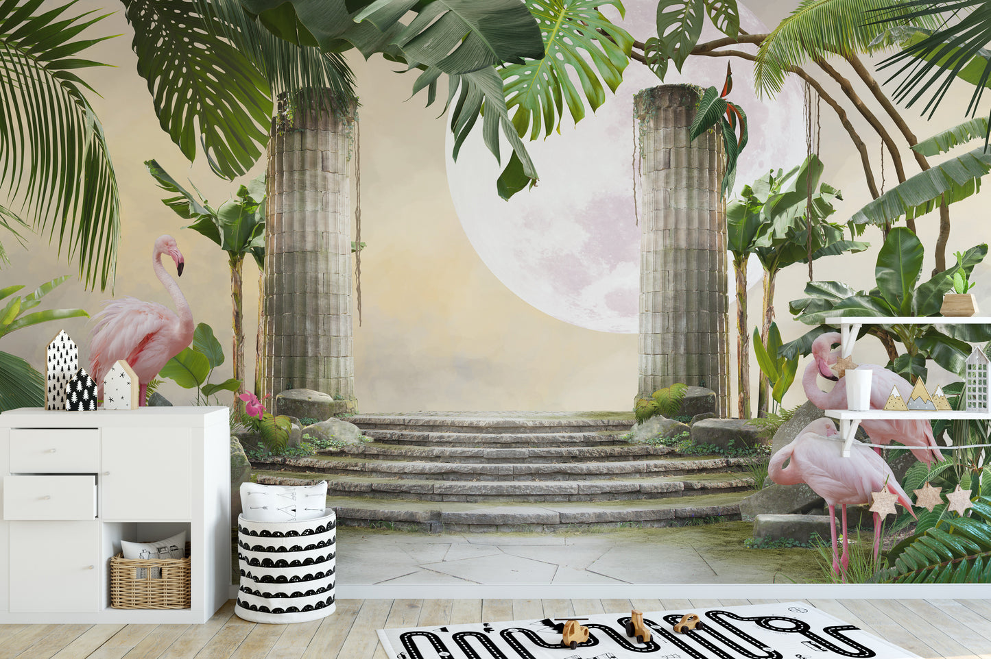 Moon Flamingo Banana Leave Wallpaper for Walls