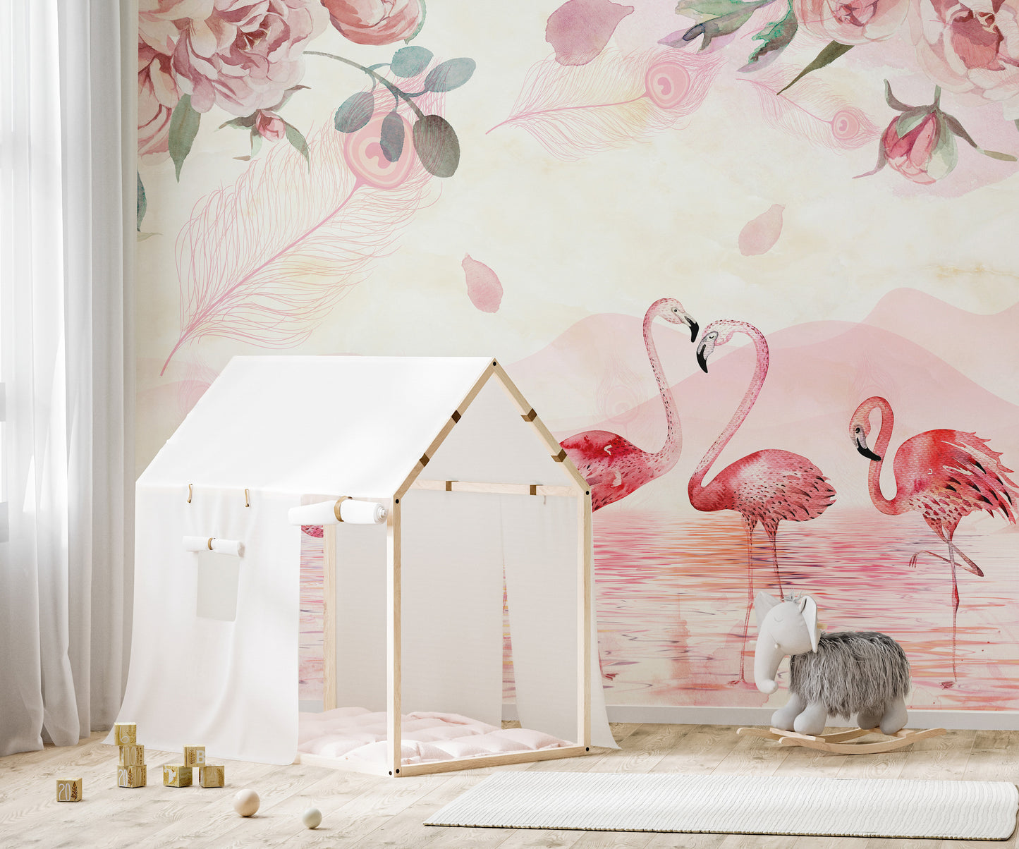 Lush Flamingo and Foliage Wallpaper