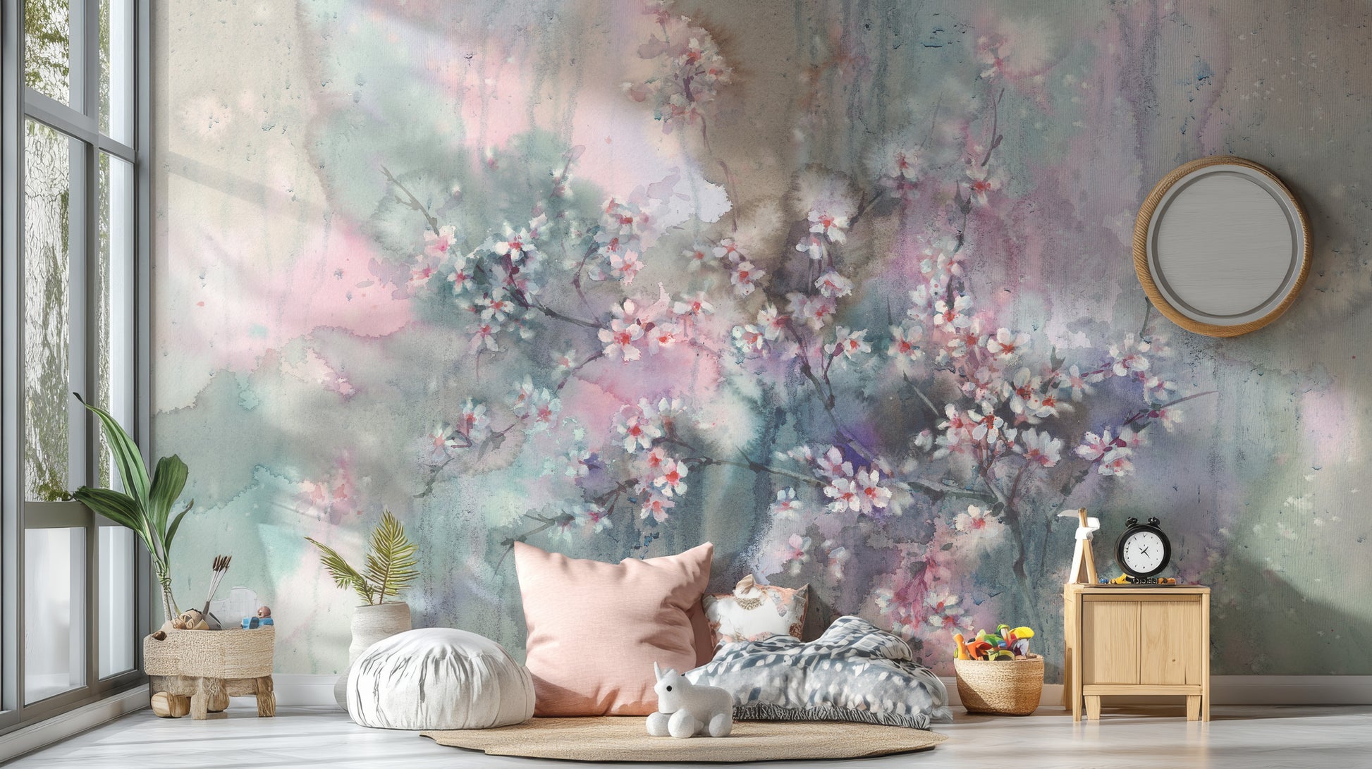 Soft Pink Watercolor Floral Wallpaper