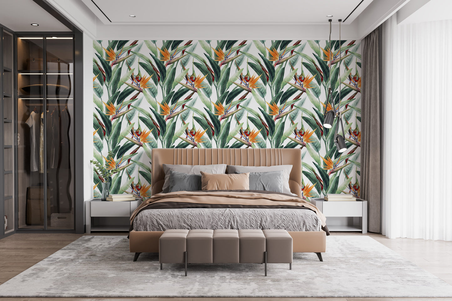 Modern Watercolor Leaf Accent Wall