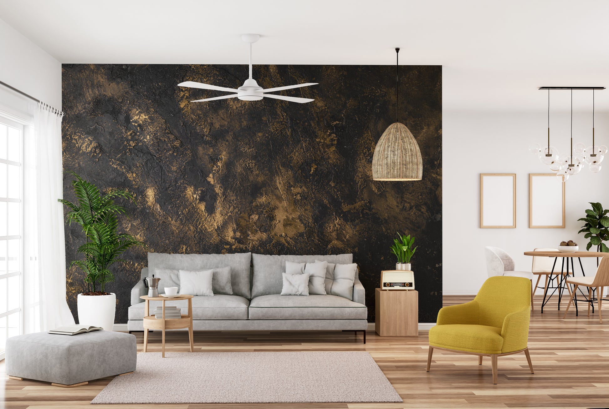 Luxe black gold textured wallpaper decor